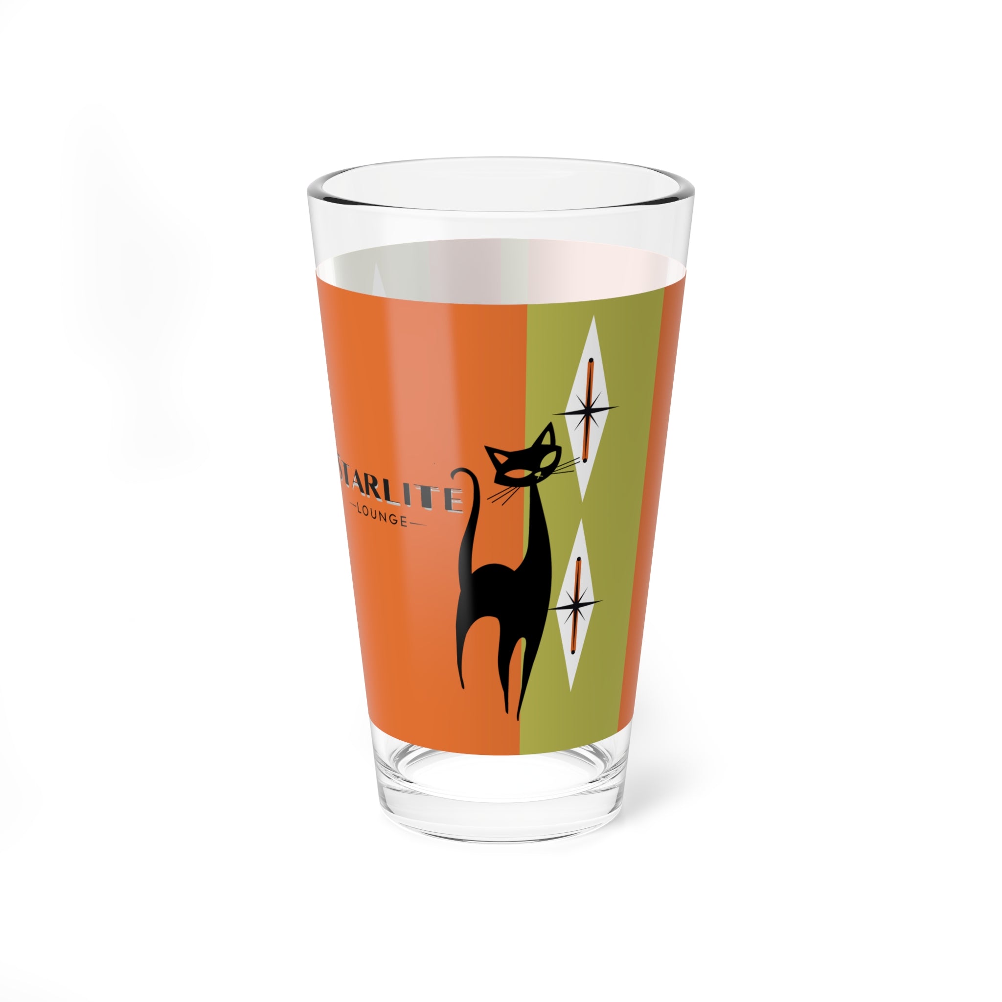 Mid Century Modern Barware Starlite Lounge Atomic Retro Cat Glass - 16oz Cocktail Glass for Stylish Entertaining - Mid Century Modern Gal