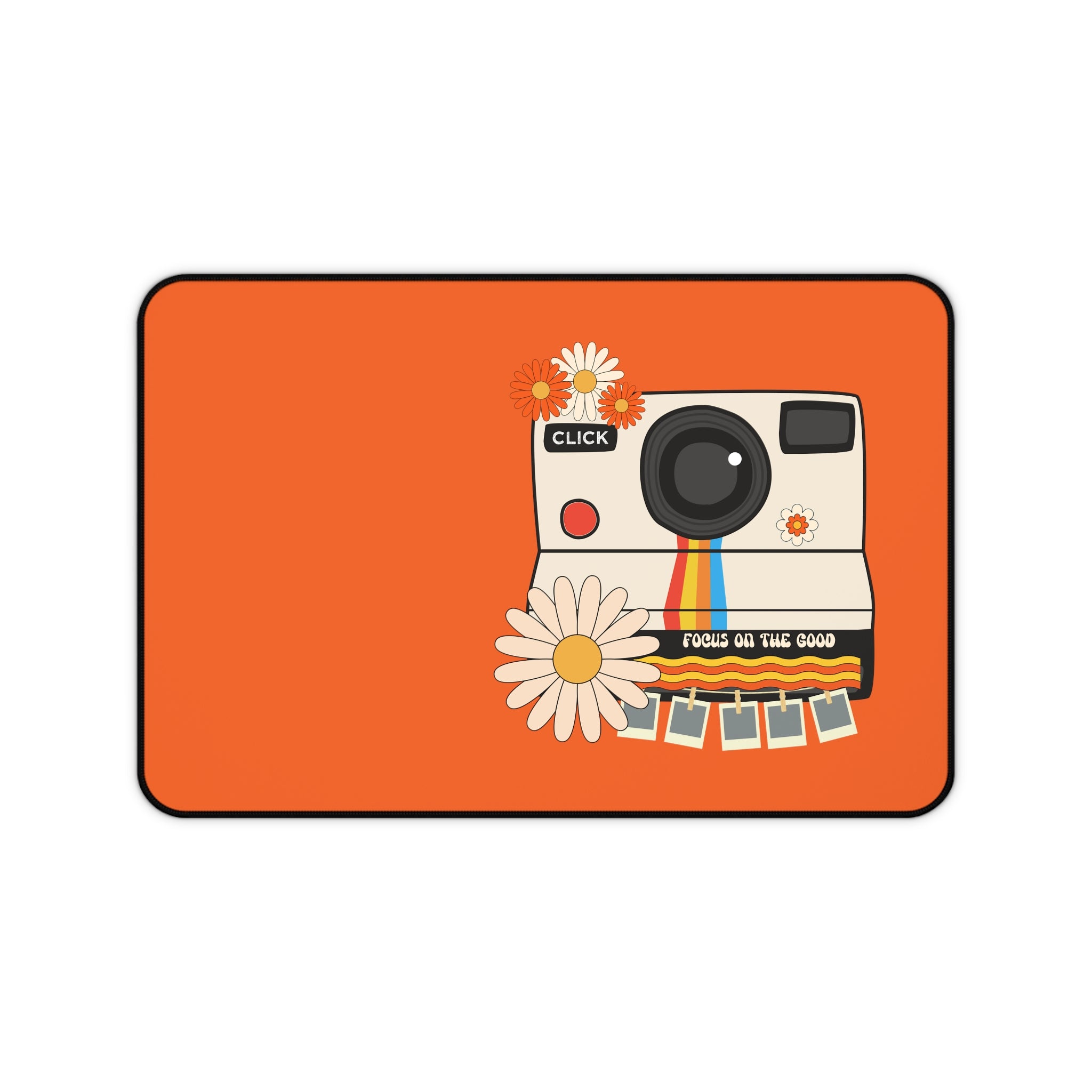 Hip Desk Mat, Focus On The Good, Retro Camera, Flower Power 70&