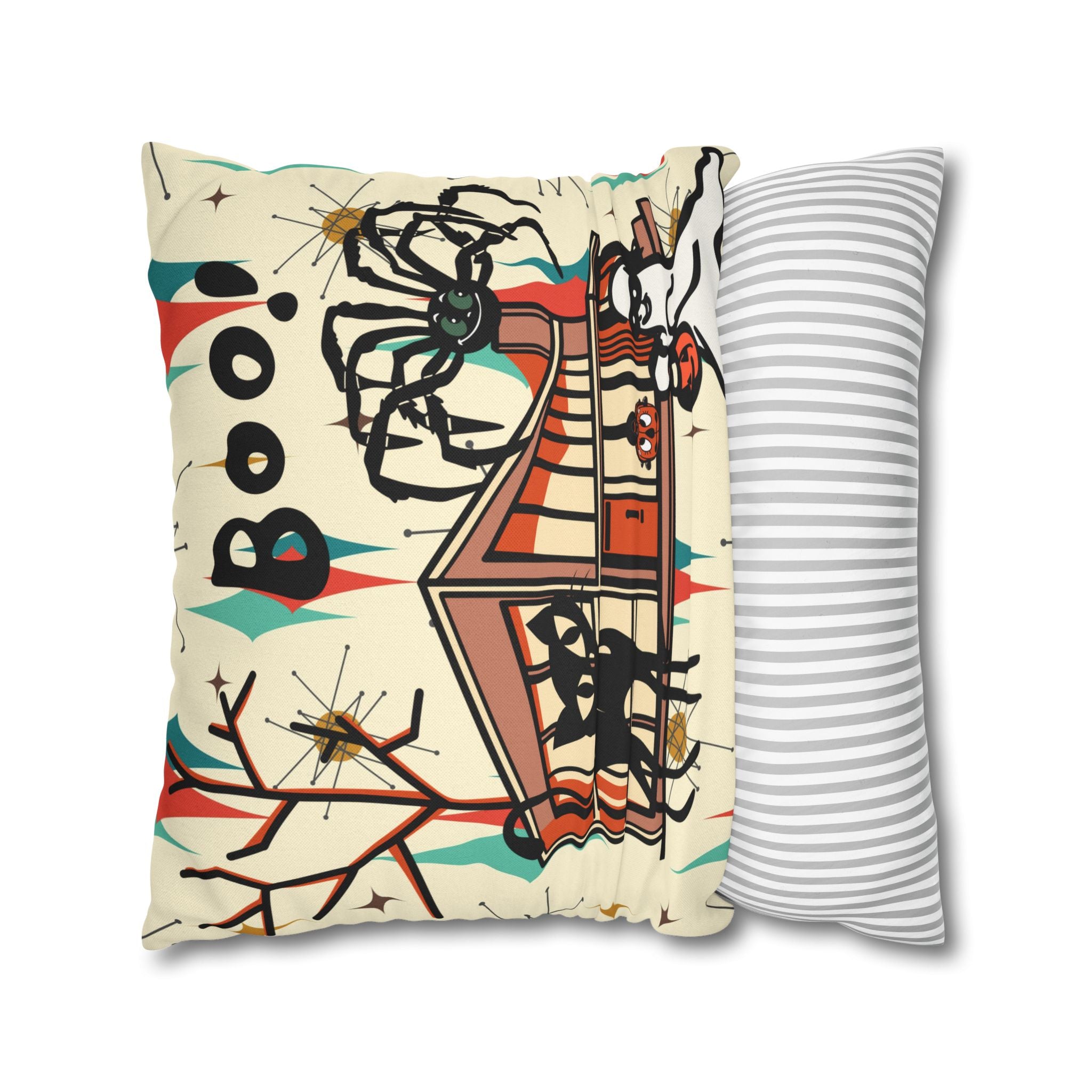 Retro Halloween, Atomic Cat Franciscan Pattern, Kitschy Boo Pillow Cover Only - Mid Century Modern Gal