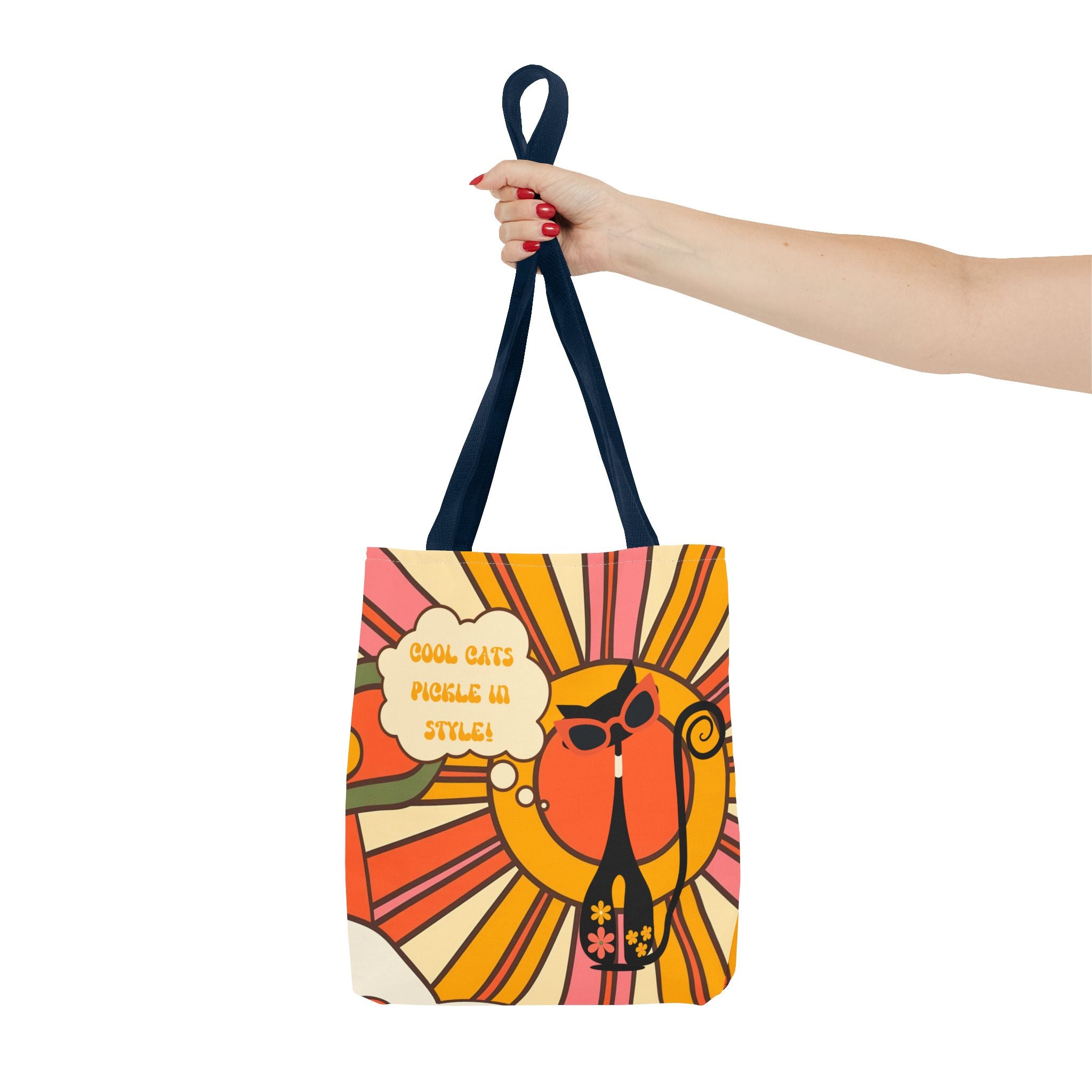 Pickleball Player Lover Tote Bag, Retro Groovy Mod Cat - Mid Century Modern Gal