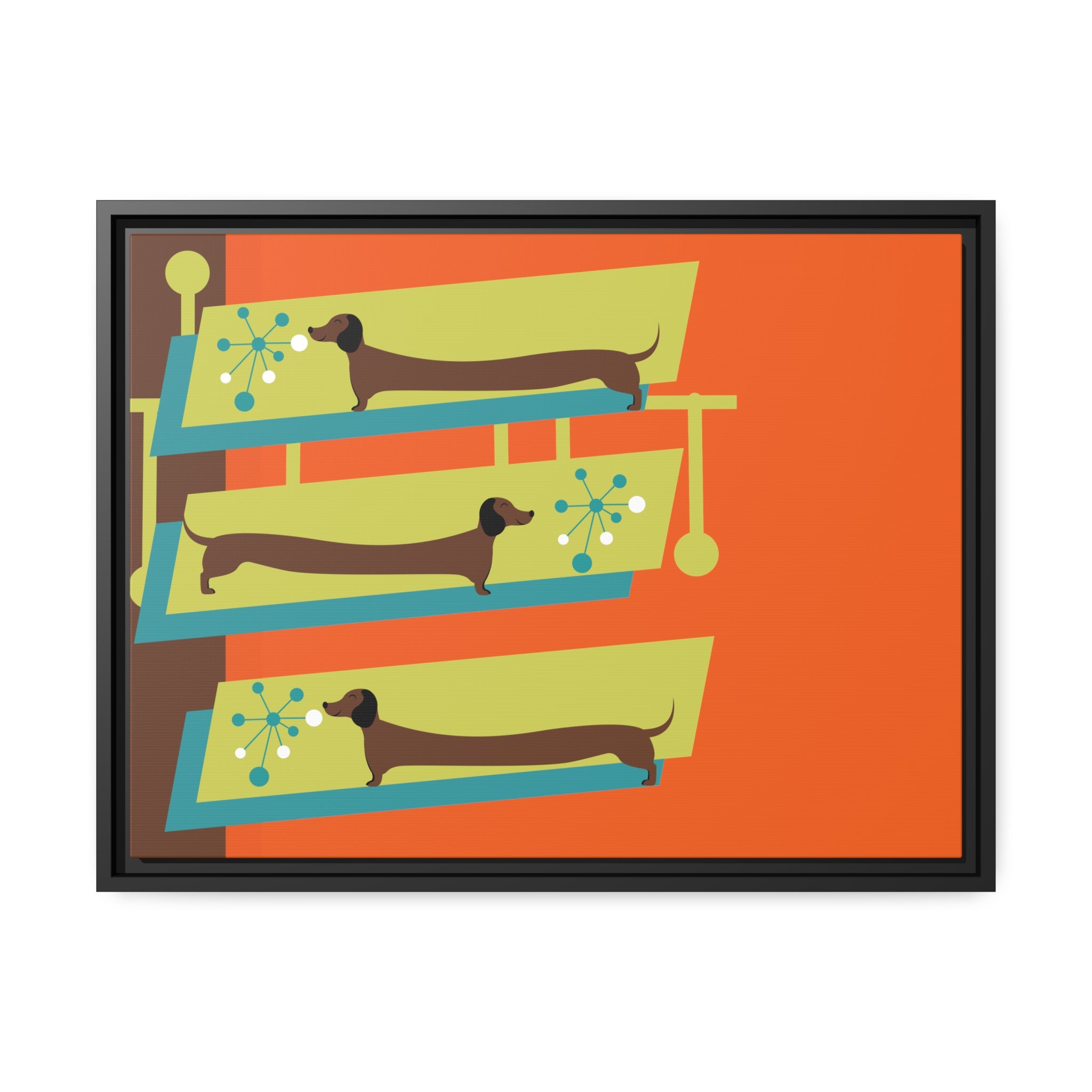 Mid Mod Doxie Dog MCM Wall Art, Orange, Green Teal, Mid Century Modern Wall Art - Mid Century Modern Gal