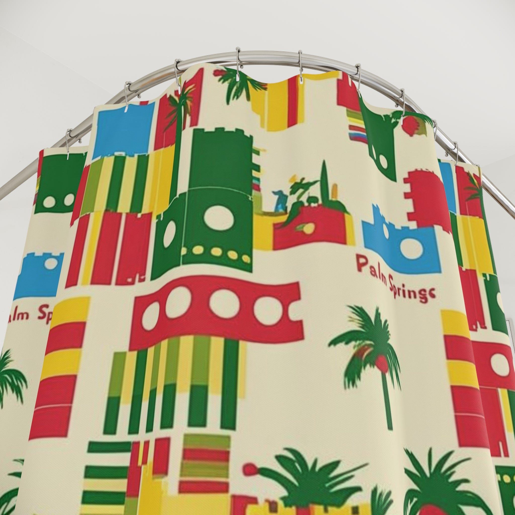 Tropical Palm Springs Shower Curtain - Colorful Geometric Design - Mid Century Modern Gal