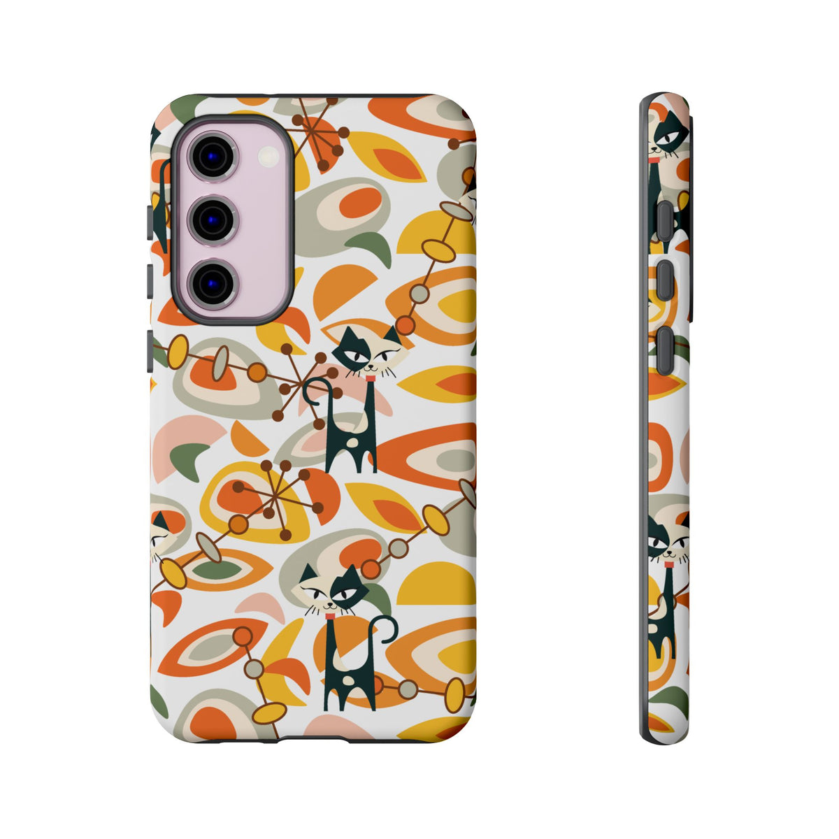 Atomic Cat Mid Mod Orange, Yellow, Groovy Cat Smart Phone Tough Cases - Mid Century Modern Gal
