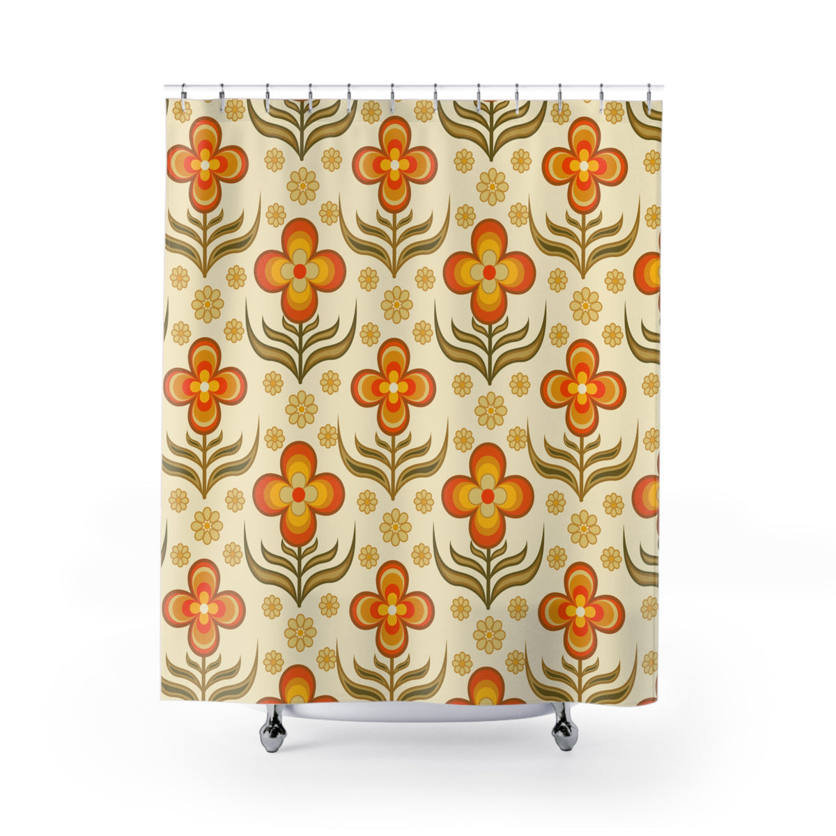 1970s Print Shower Curtain, Flower Power Groovy Retro Bath Decor - Mid Century Modern Gal