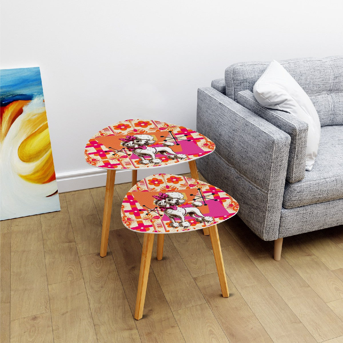 Mid Century Modern Atomic 50s Poodle Orange, Hot Pink, Retro Nesting Tables - Mid Century Modern Gal