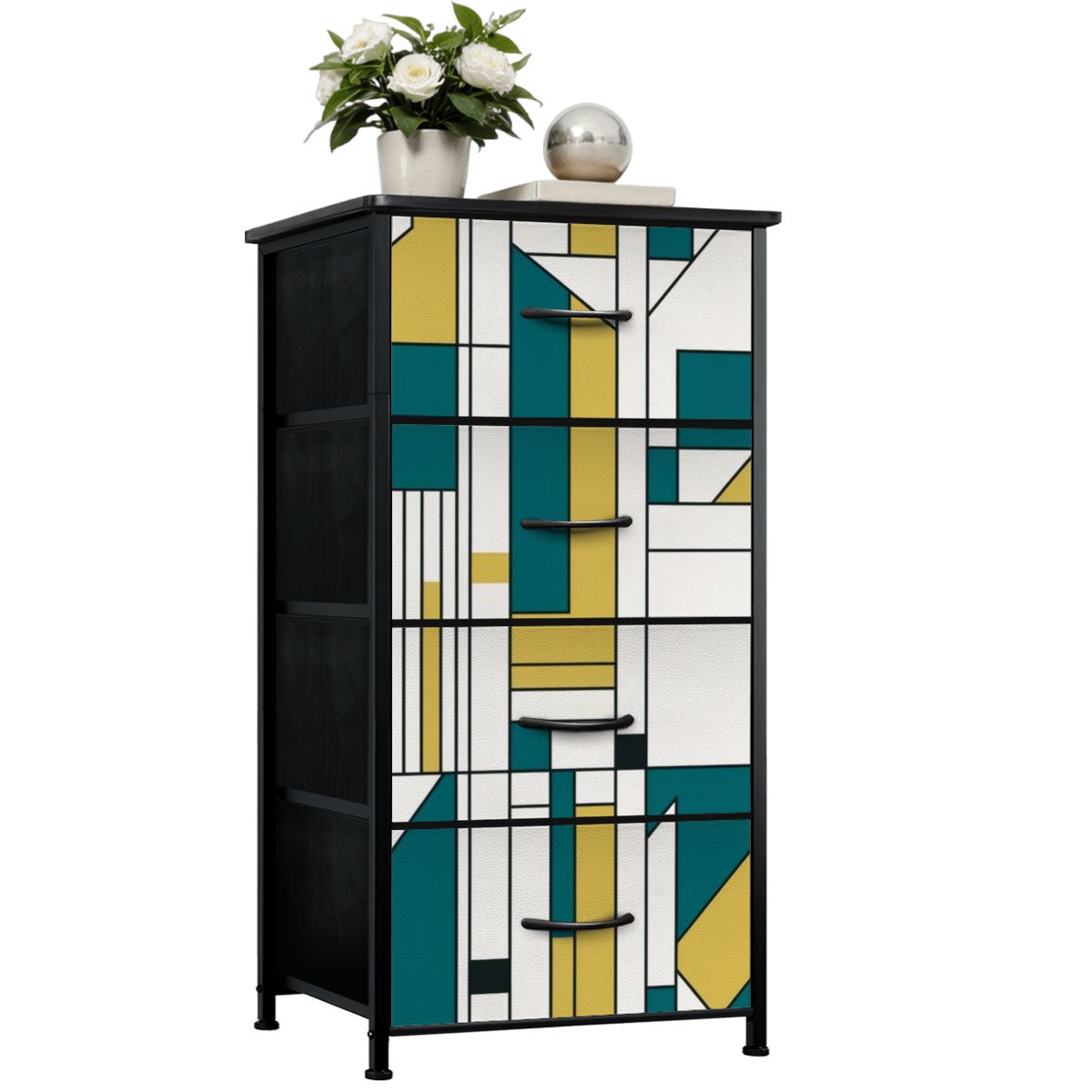 Bauhaus Designed Geometric Green, Teal Mid Century Modern 4-Drawer Dresser - Mid Century Modern Gal