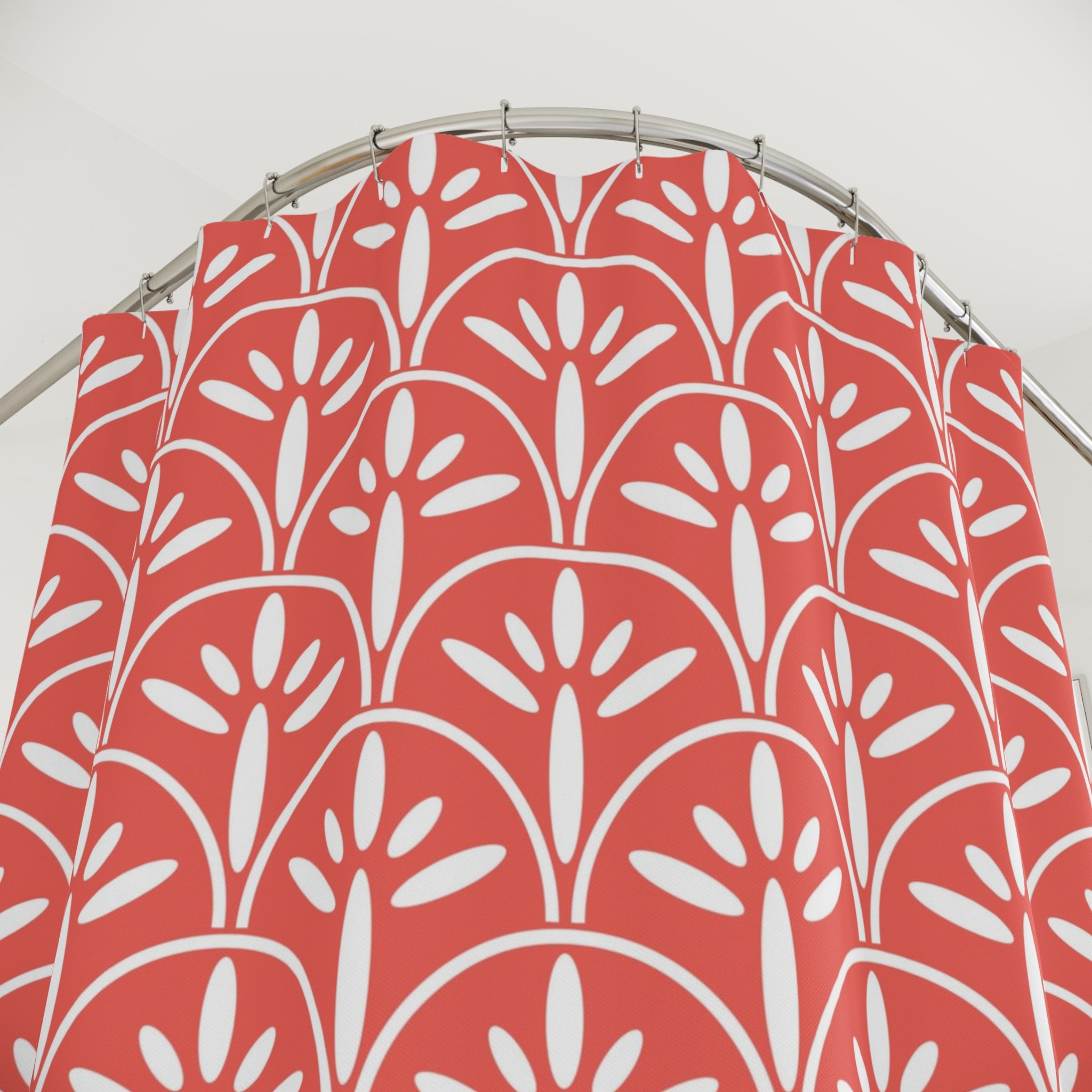 Art Deco Modern Coral Vibrant Floral Shower Curtain - Mid Century Modern Gal