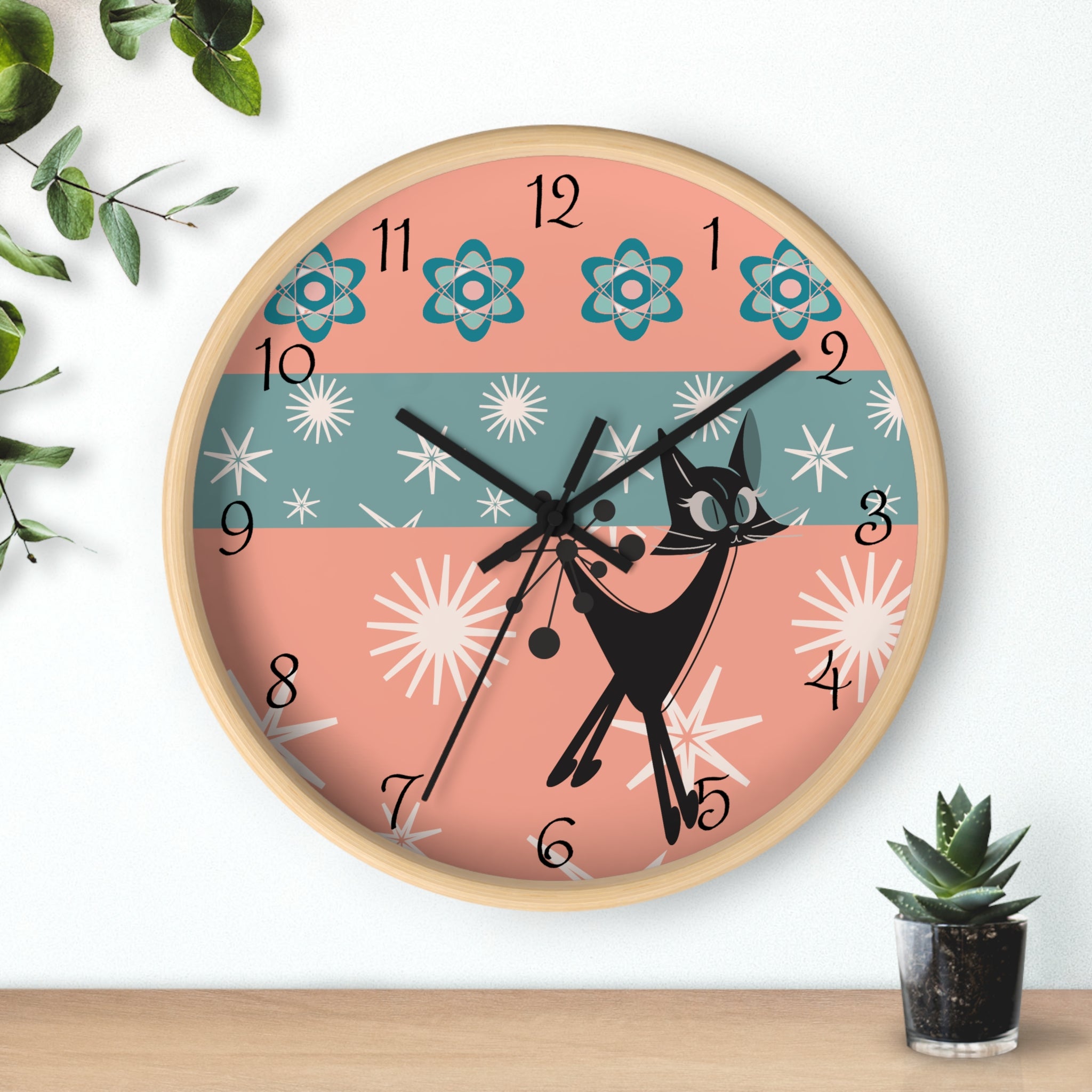 Atomic Cat Wall Clock, Mid Century Modern Kitschy 50s Style, Livingroom, Bedroom, Kitchen MCM Wall Clock - Mid Century Modern Gal