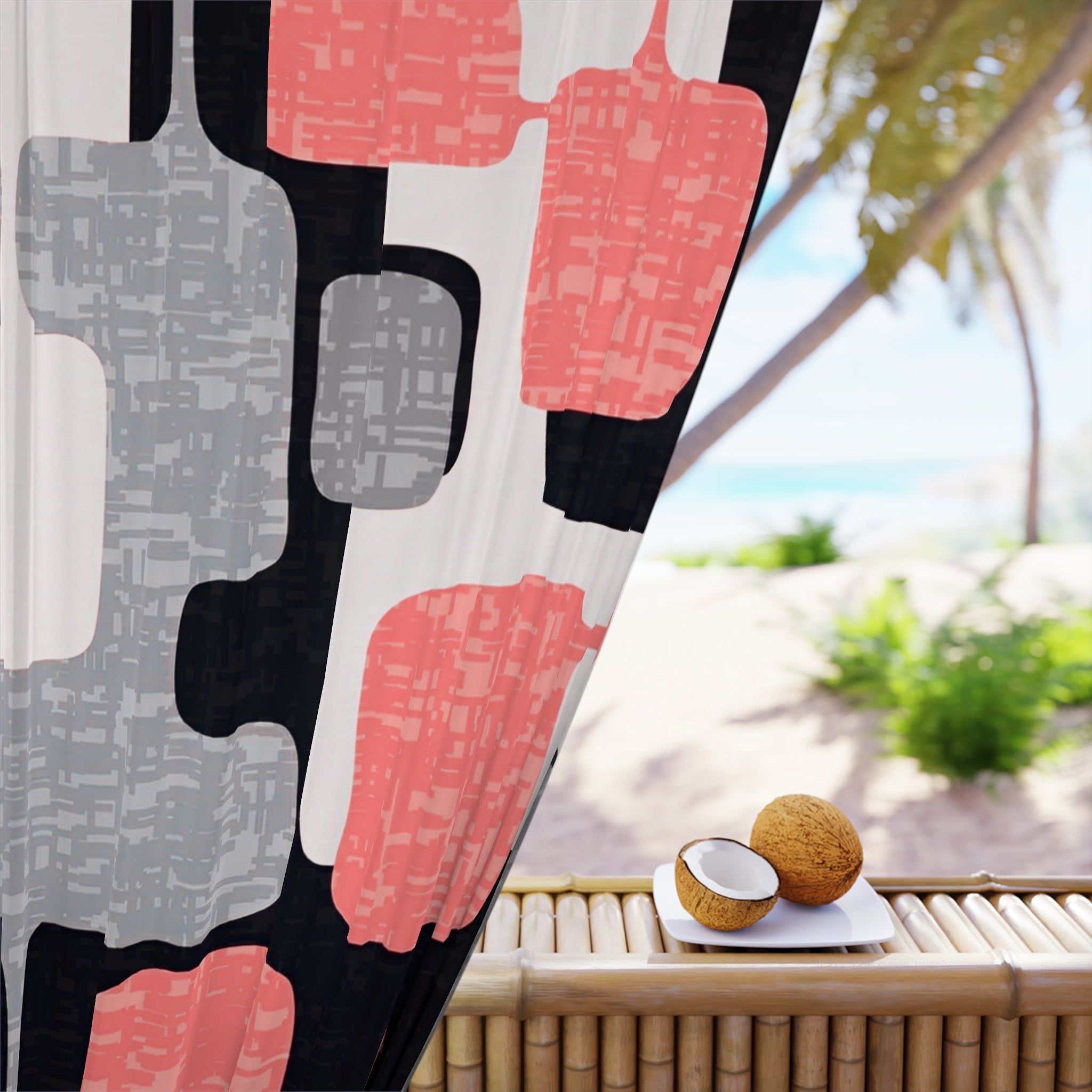 Mid Century Modern Window Treatment, Geometric, Coral Pink, Black, Gray, White, MCM Window Curtain - Mid Century Modern Gal