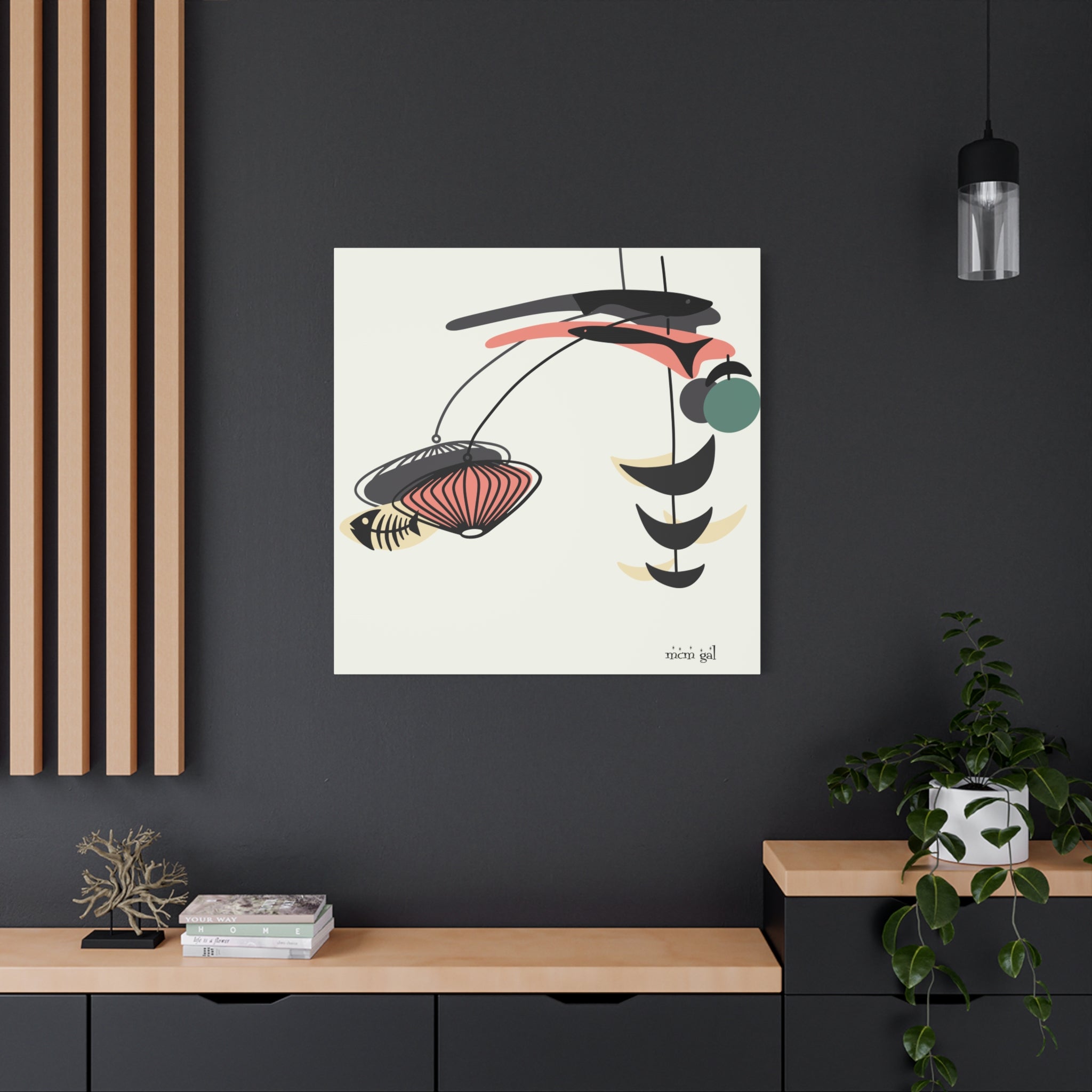 Mid Century Modern Fish Art, Modern Abstract Wall Art Canvas - Mid Century Modern Gal