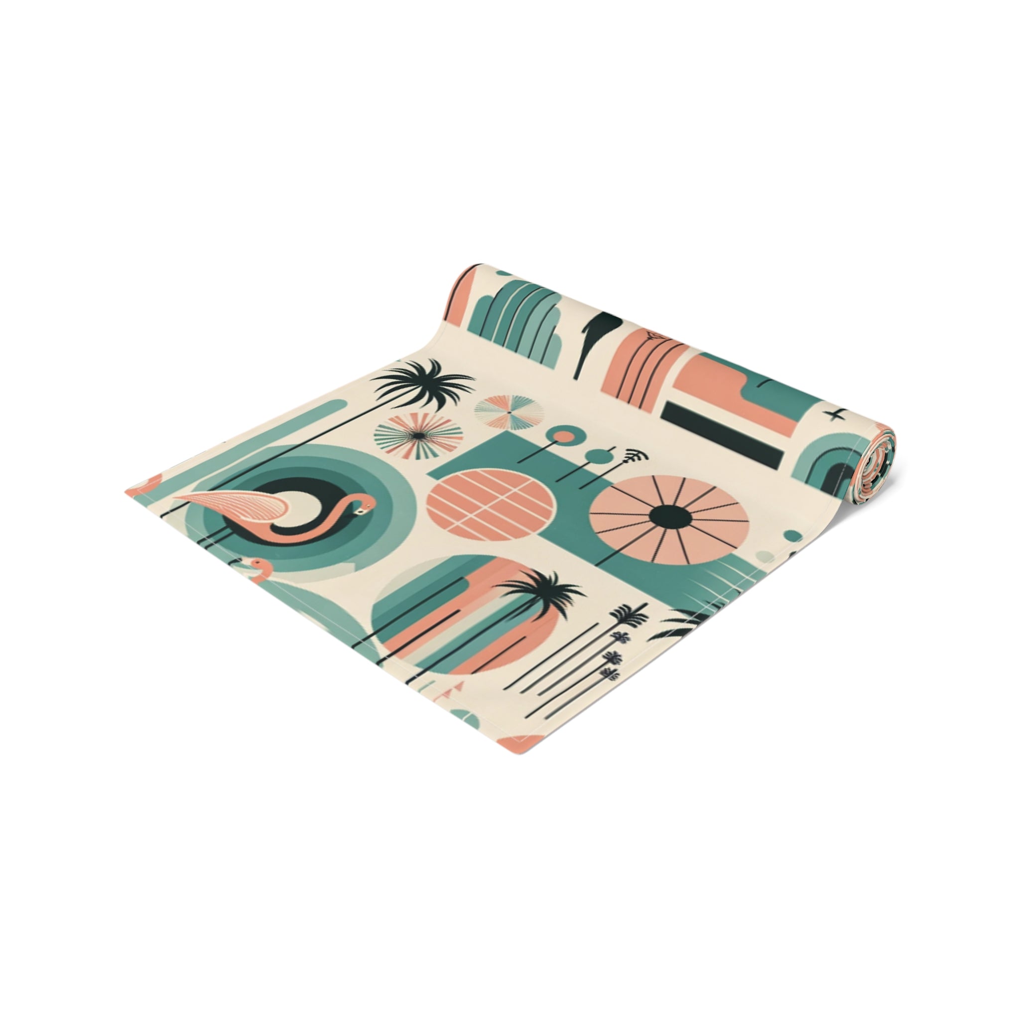 Palm Springs California Flamingo Mid Century Modern Pink, Aqua, MCM Table Runner - Mid Century Modern Gal