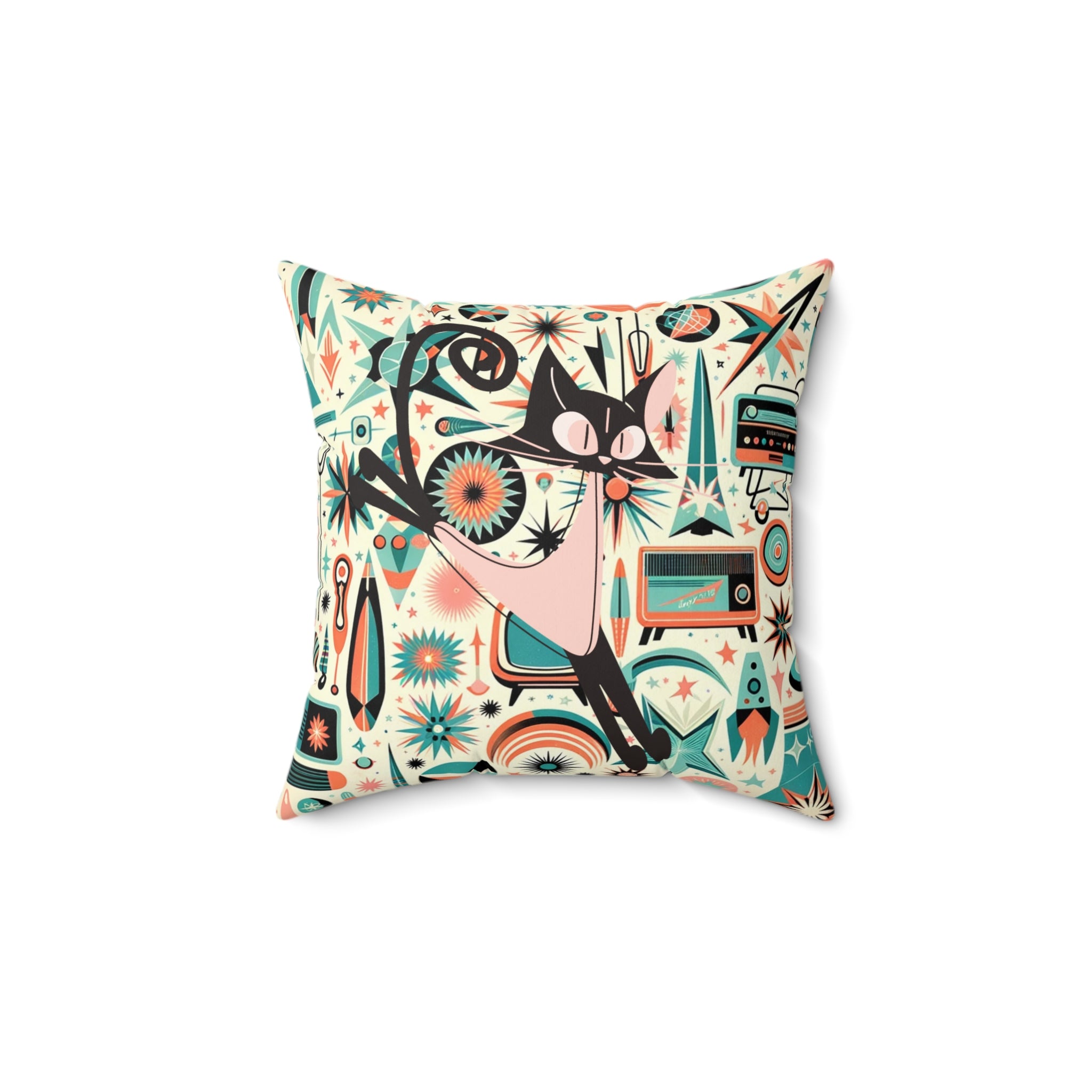Mid Century Modern Atomic Cat, Retro Pillow And Insert - Mid Century Modern Gal