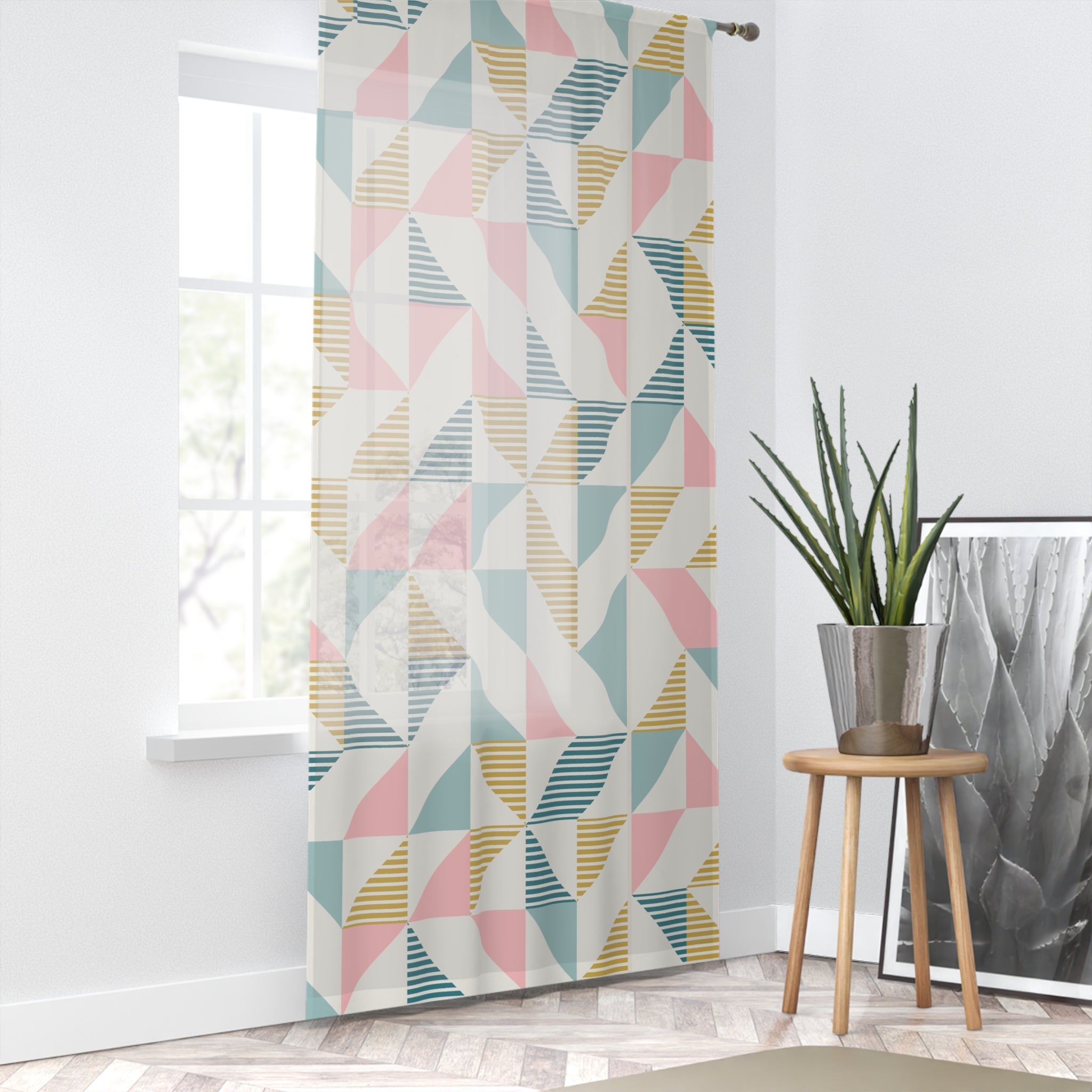 Mid Century Modern Sheer Curtain,Geometric Pattern Window Curtain - Modern Home Decor with Soft Colors - Mid Century Modern Gal