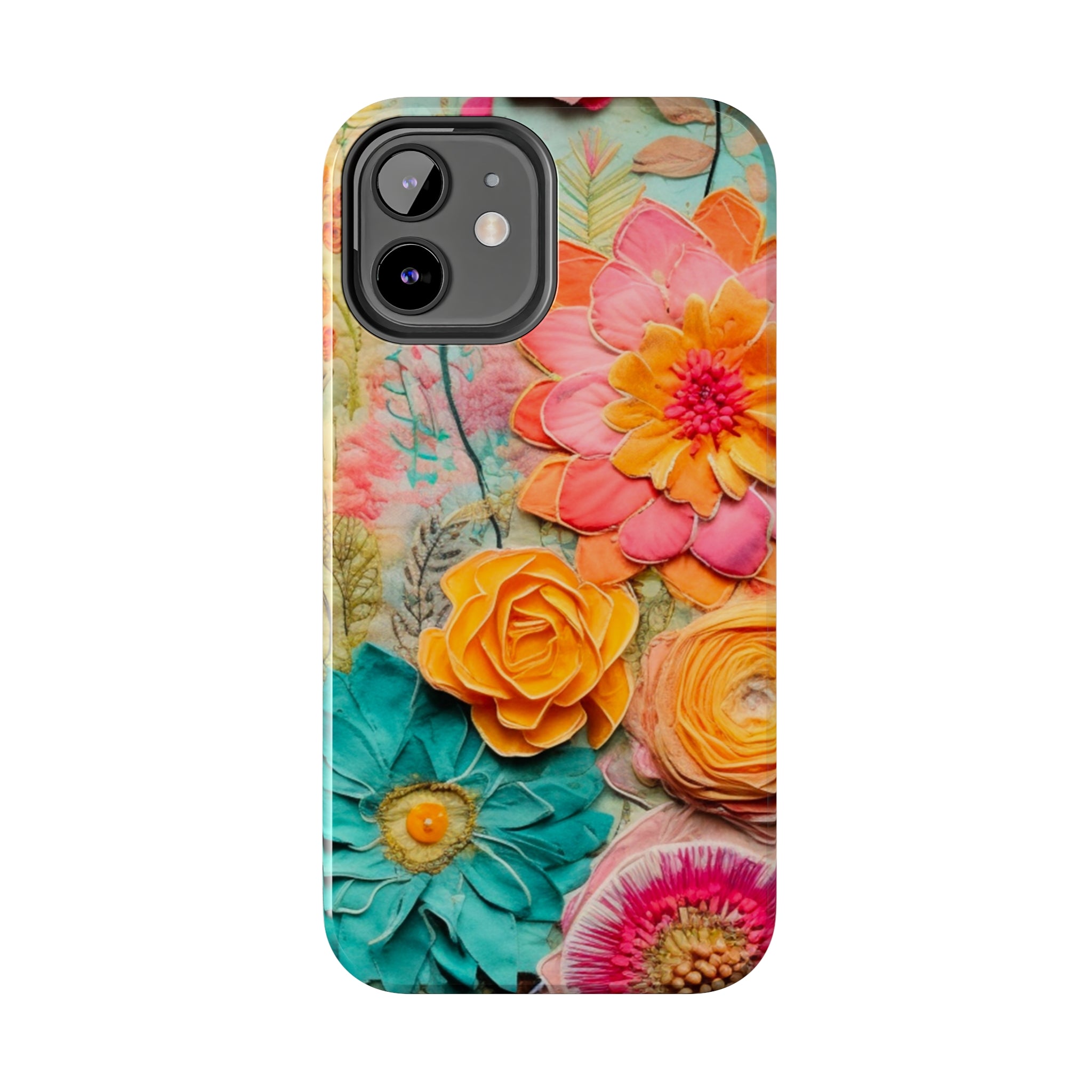 Boho Retro Floral Faux Pressed Flowers Smart Phone Tough Phone Cases - Mid Century Modern Gal
