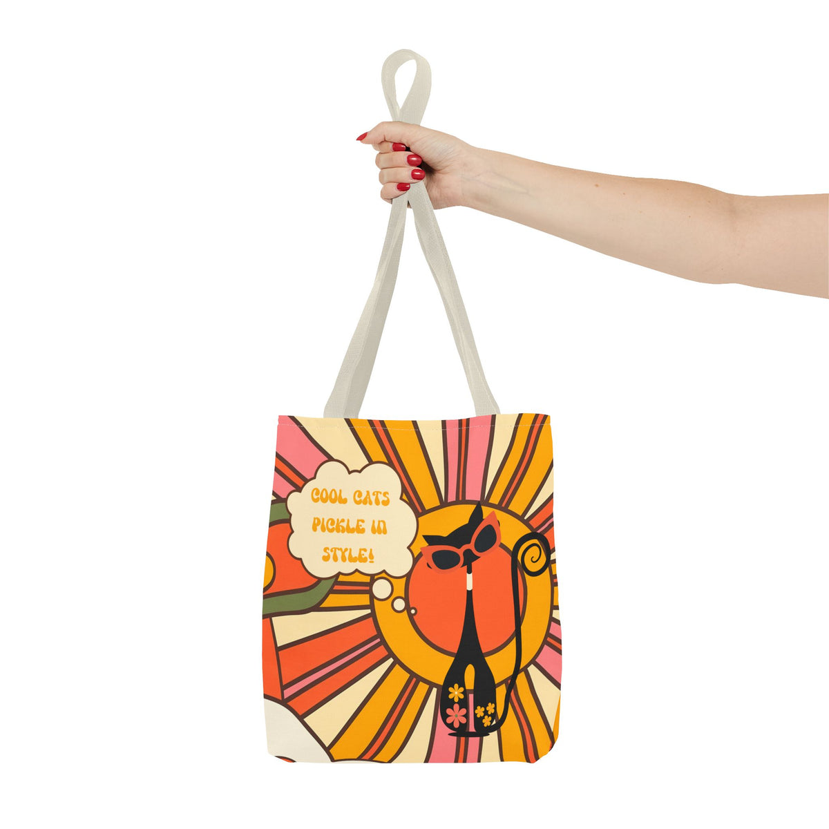 Pickleball Player Lover Tote Bag, Retro Groovy Mod Cat - Mid Century Modern Gal