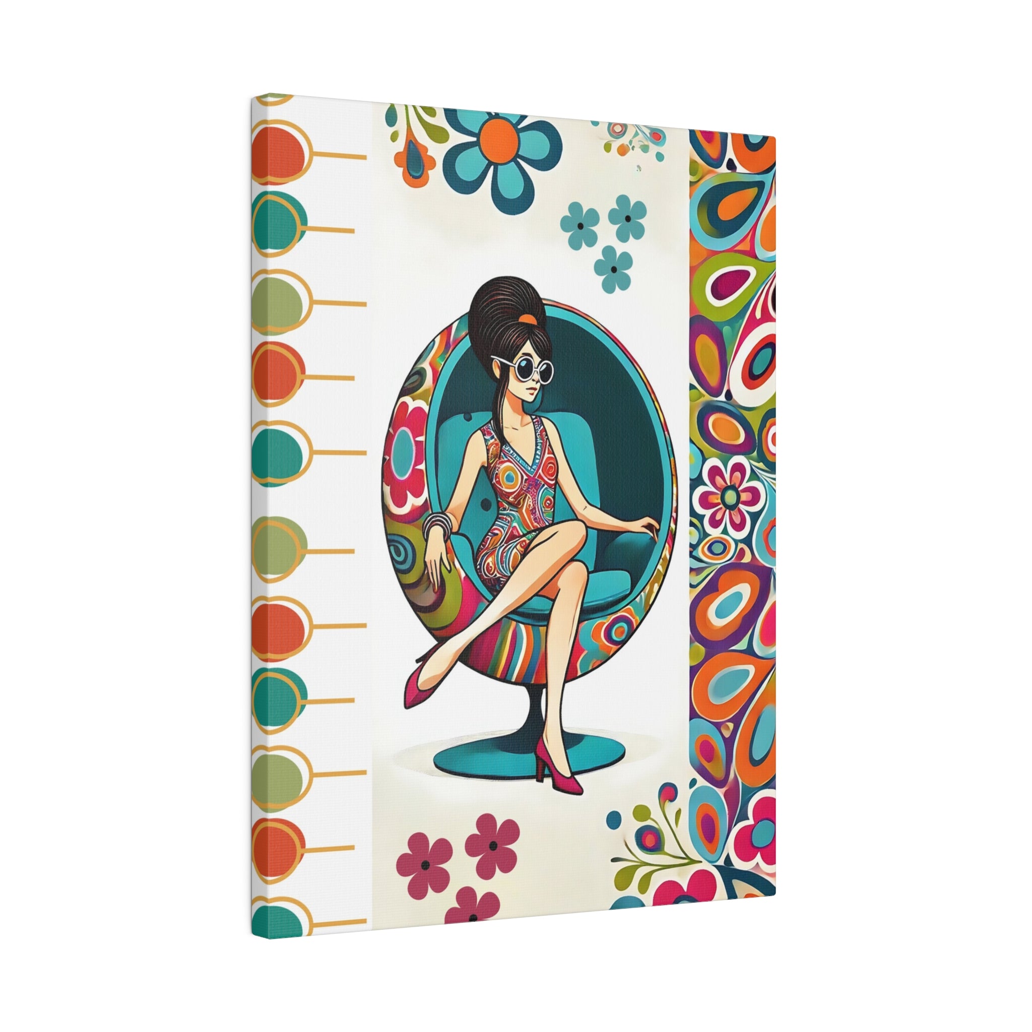 Hippie Chick Art, Retro Flower Power, Mod Gal Matte Canvas Mid Century Modern Wall Art - Mid Century Modern Gal