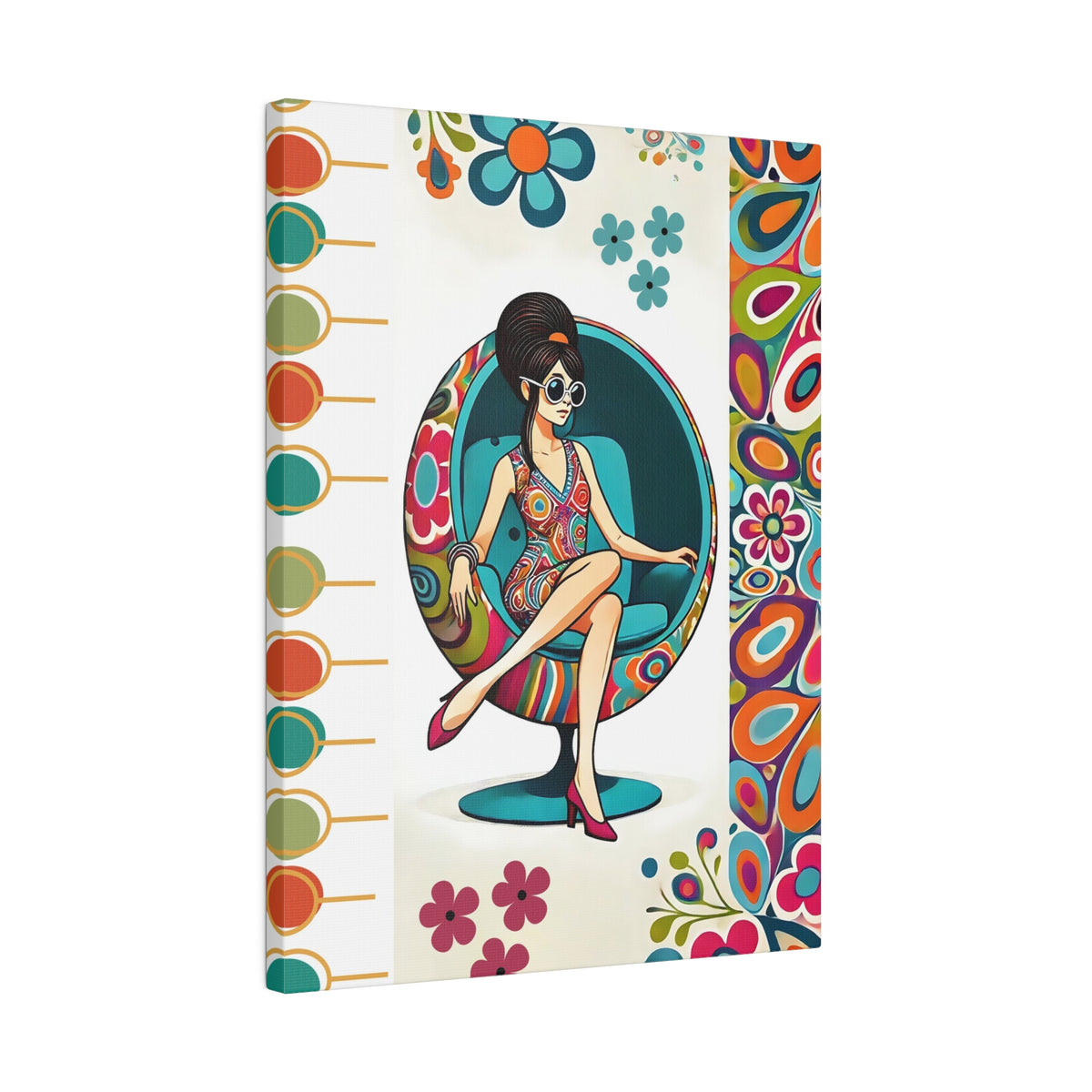 Hippie Chick Art, Retro Flower Power, Mod Gal Matte Canvas Mid Century Modern Wall Art - Mid Century Modern Gal