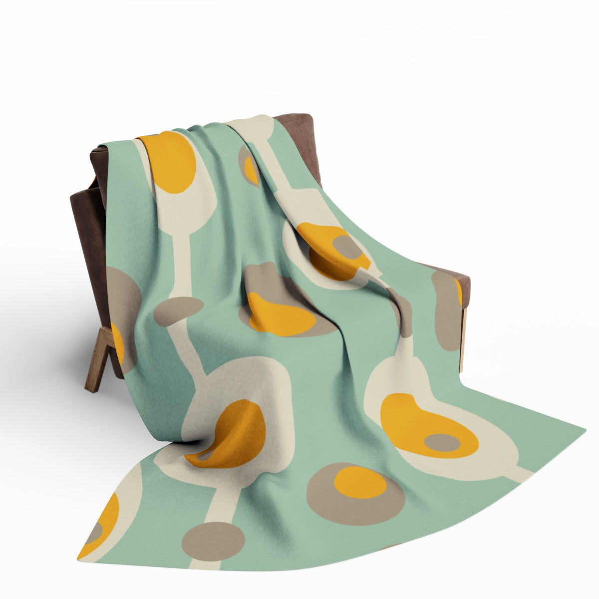 Mid Century Modern Mint Green, Mustard Yellow Mod Orb MCM Lightweight Fleece Blanket - Mid Century Modern Gal