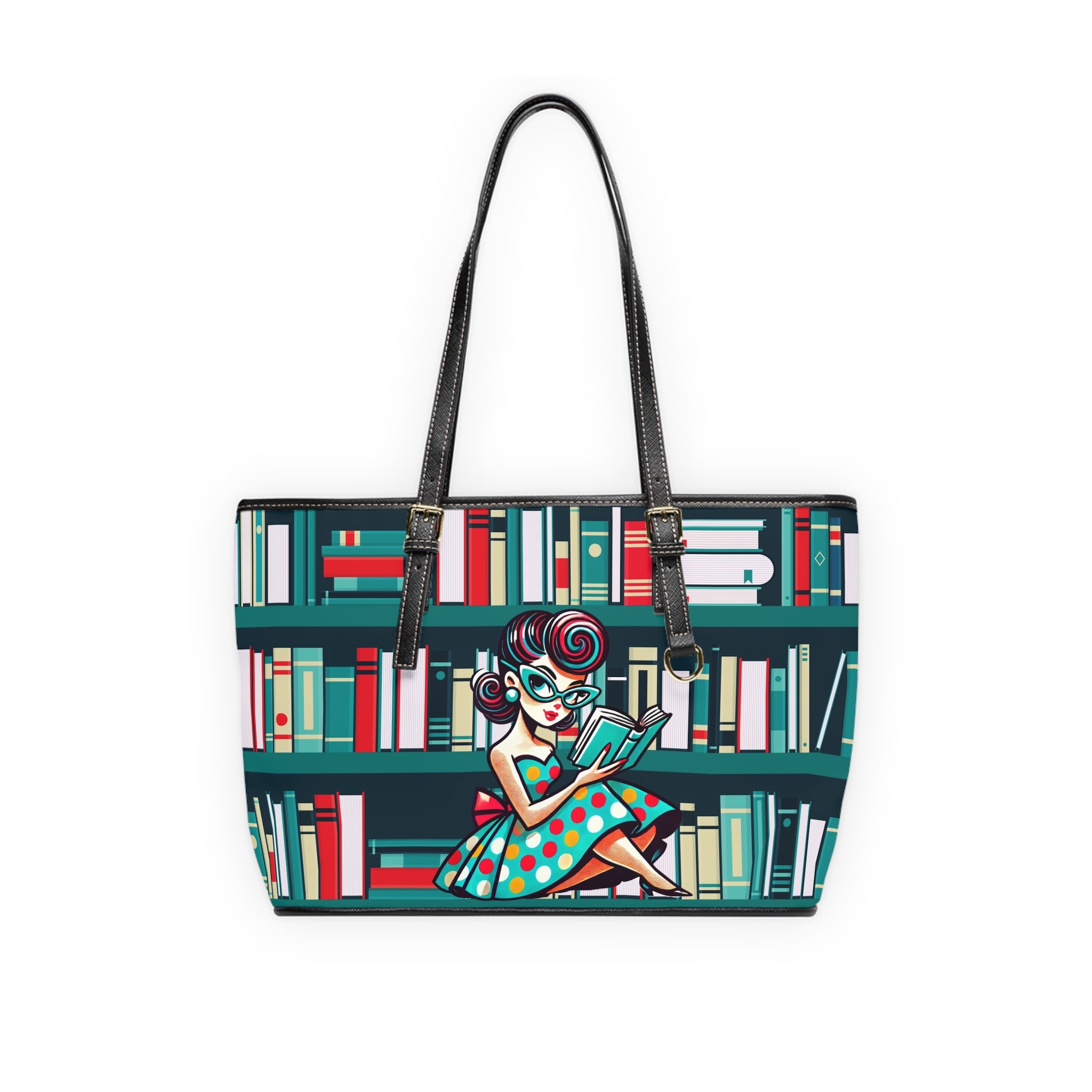 Book Lover Retro Gal Kitschy Shoulder Bag - Stylish Tote with Reading Design - Mid Century Modern Gal
