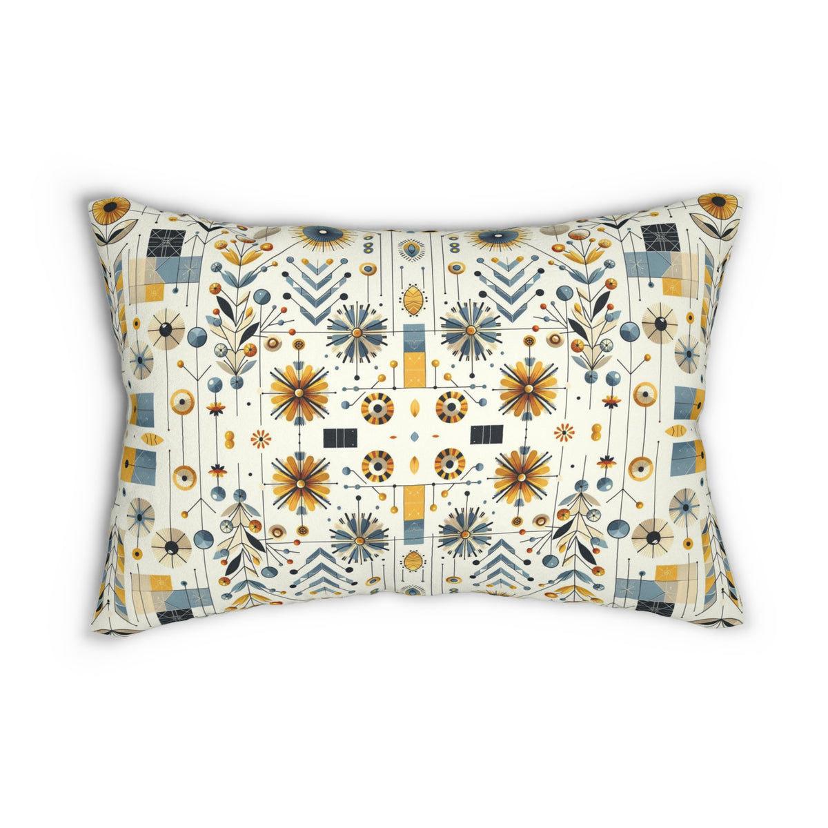 Modern Scandinavian Danish Norwegian Designed Floral Golden Yellow, Blue Mid Century Modern Lumbar Pillow - Mid Century Modern Gal