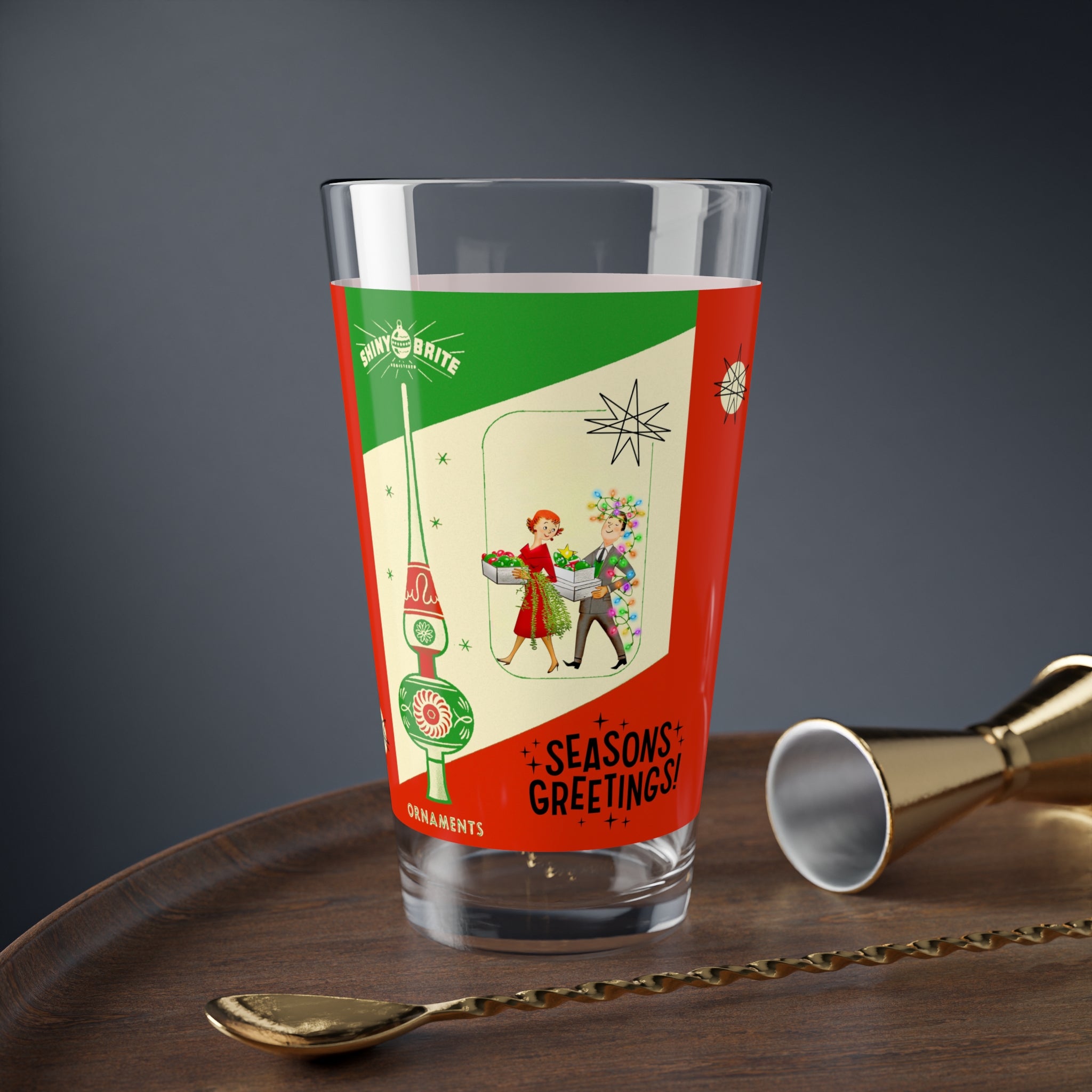Vintage Shiny Bright Ornaments, Kitschy Mod Season Greetings Holiday MCM Barware - Mid Century Modern Gal