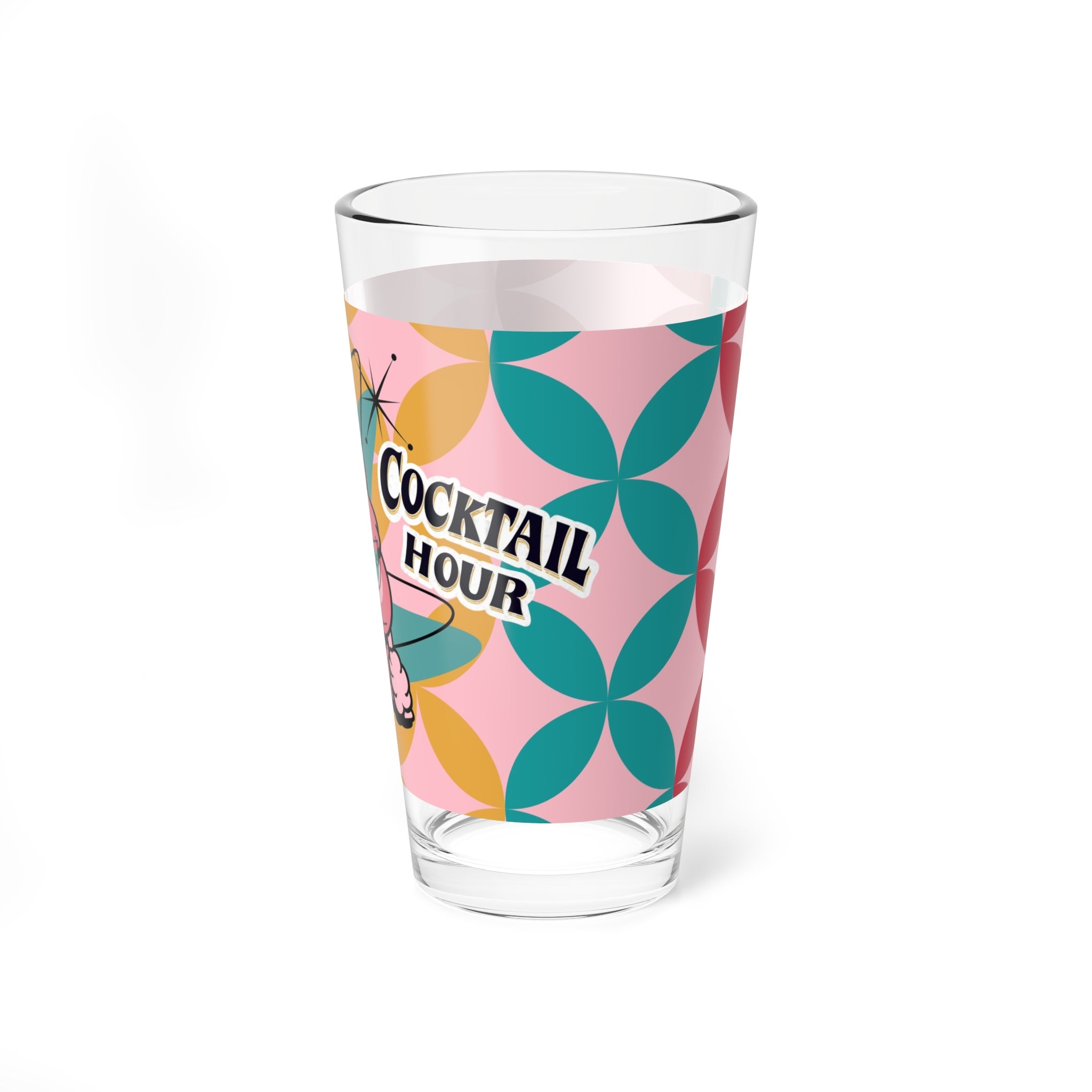 Atomic Cocktail Hour, Mid Mod Pink Poodle Retro Cocktail Mixing Glass - 16oz with Poodle Design - Mid Century Modern Gal