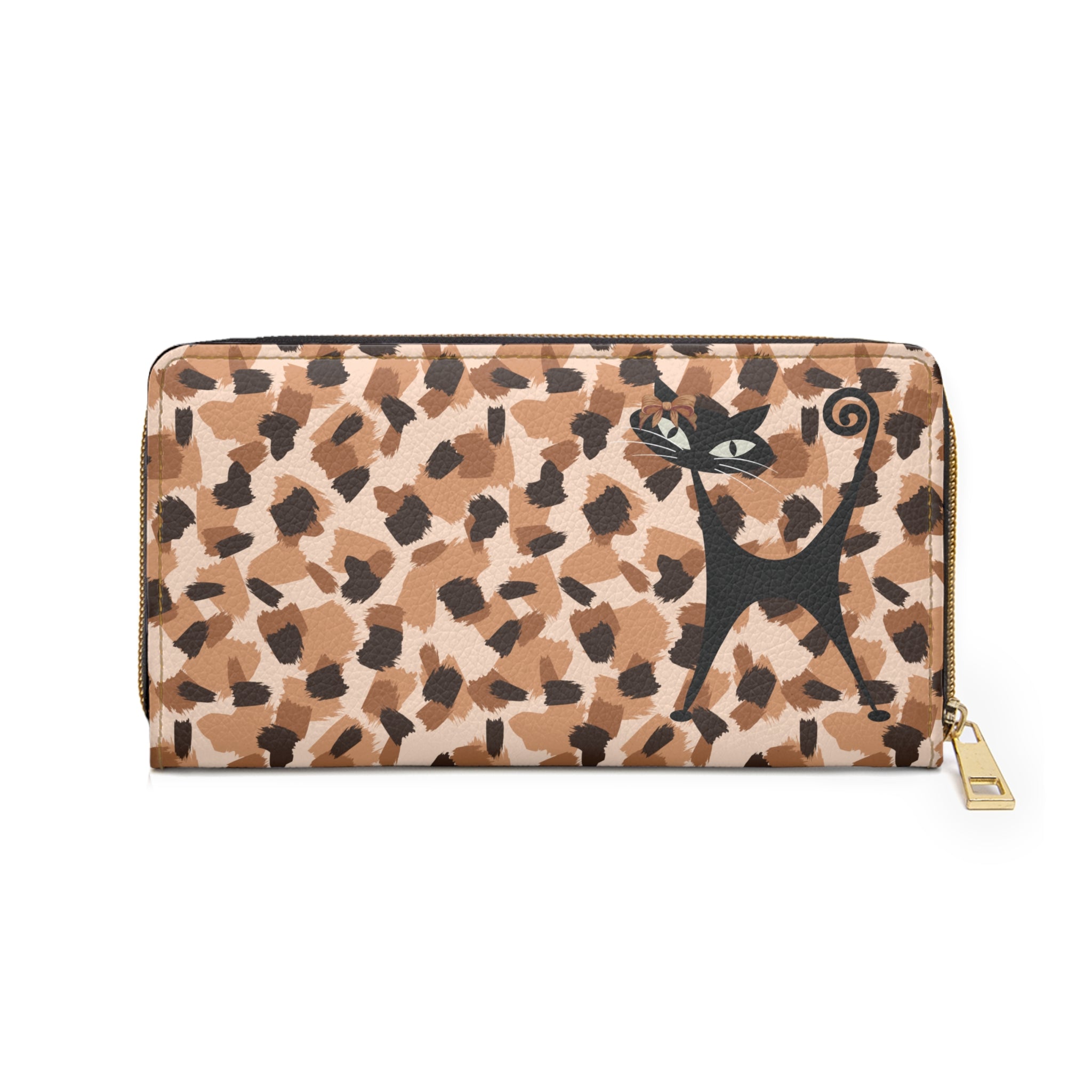 Mid Century Modern Animal Print, Jungle Print Atomic Cat Kitschy Fun Zipper Wallet - Mid Century Modern Gal