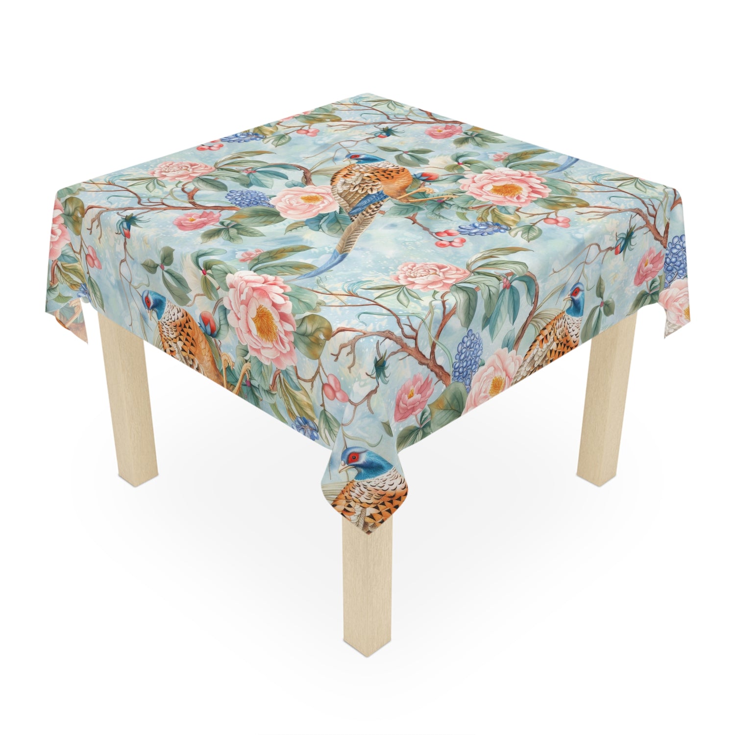 Chinoiserie Tablecloth Elegant Floral Bird Design - Perfect for Dining, Events, and Celebrations - Mid Century Modern Gal