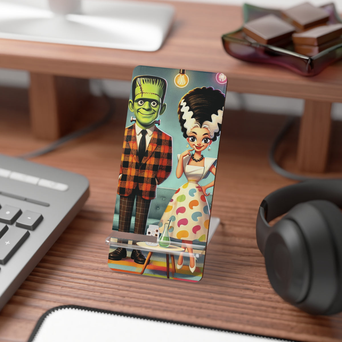 Frankenstein & Bride Mobile Display Stand - Cute Retro Phone Holder - Mid Century Modern Gal
