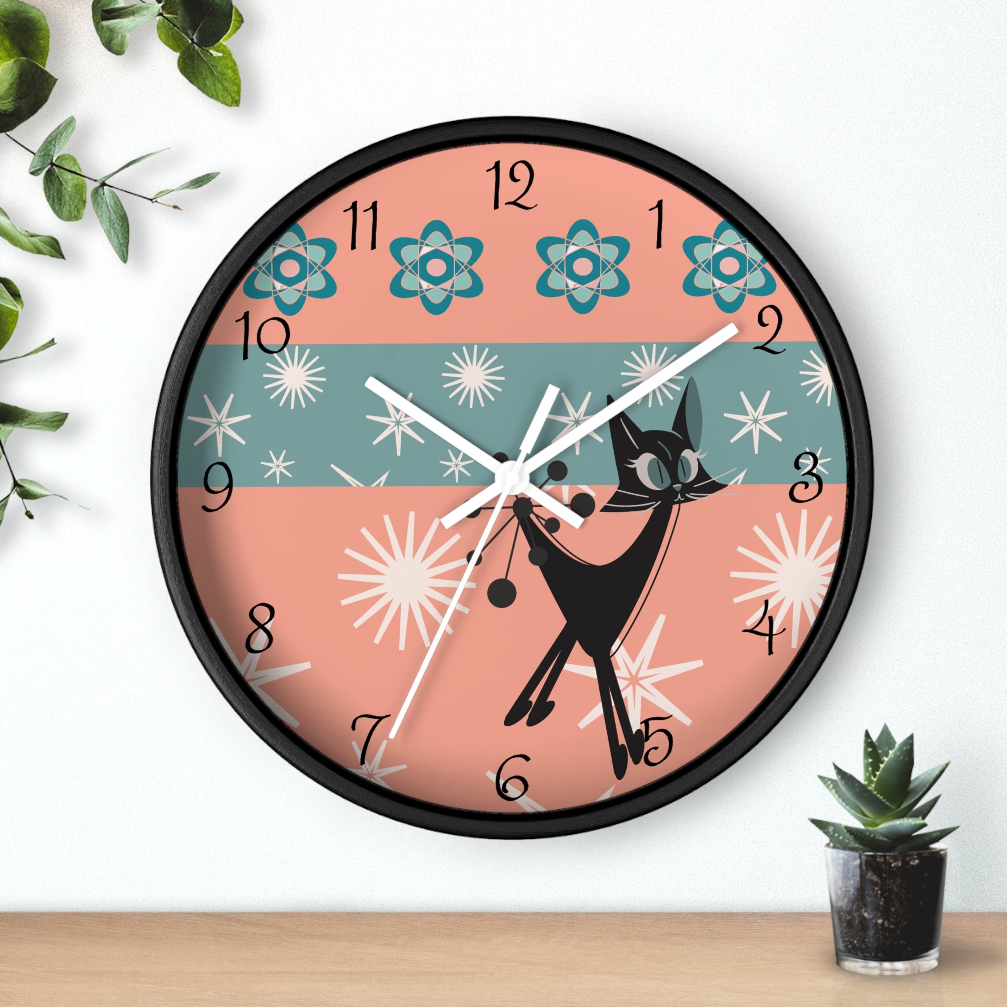 Atomic Cat Wall Clock, Mid Century Modern Kitschy 50s Style, Livingroom, Bedroom, Kitchen MCM Wall Clock - Mid Century Modern Gal