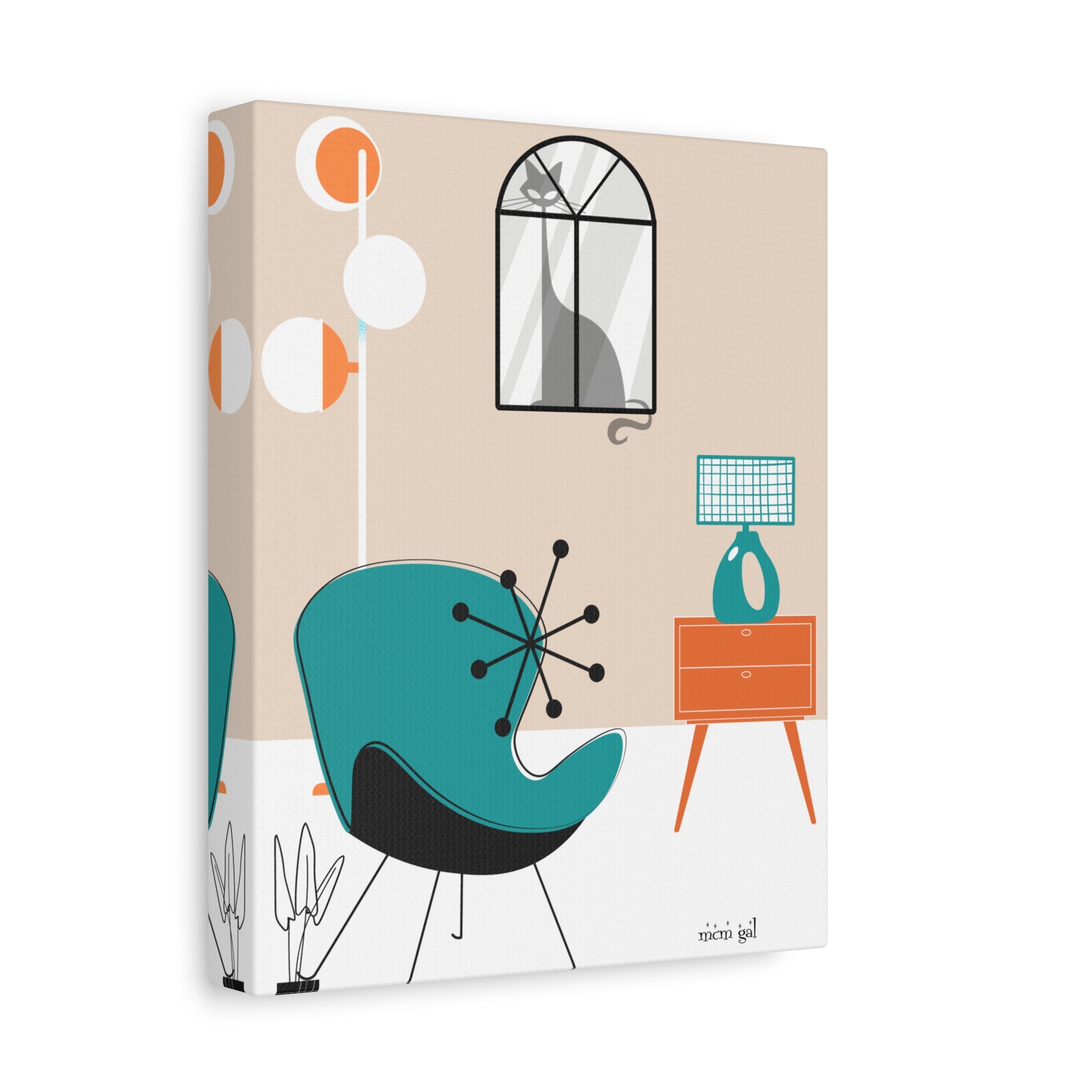 Atomic Cat Wall Art Mid-Century Modern Minimalist Canvas Art Print - Mid Century Modern Gal