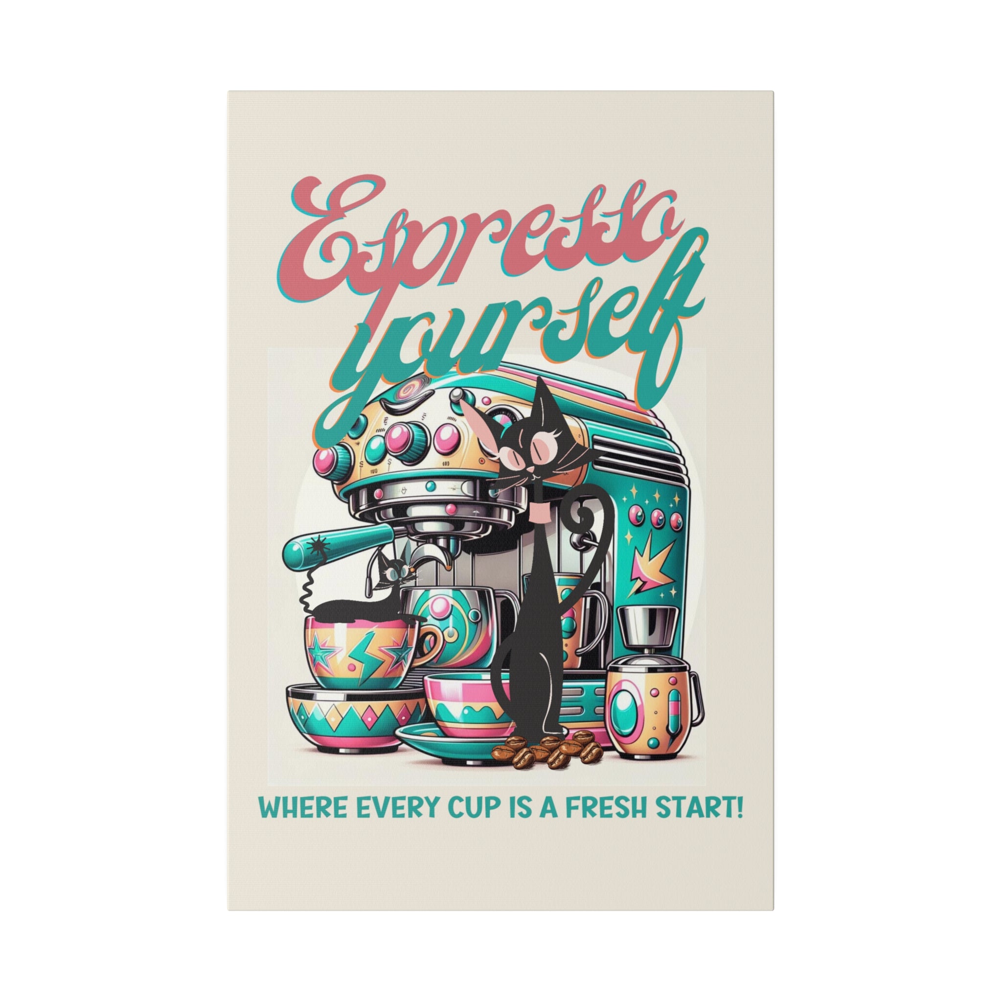 Atomic Cat Coffee Bar, Espresso Bar, Coffee Shop Kitchen Wall Art, Black Cat Lover Gifts, Cat Mom, Kitschy Cute Mid Century Modern Art - Mid Century Modern Gal