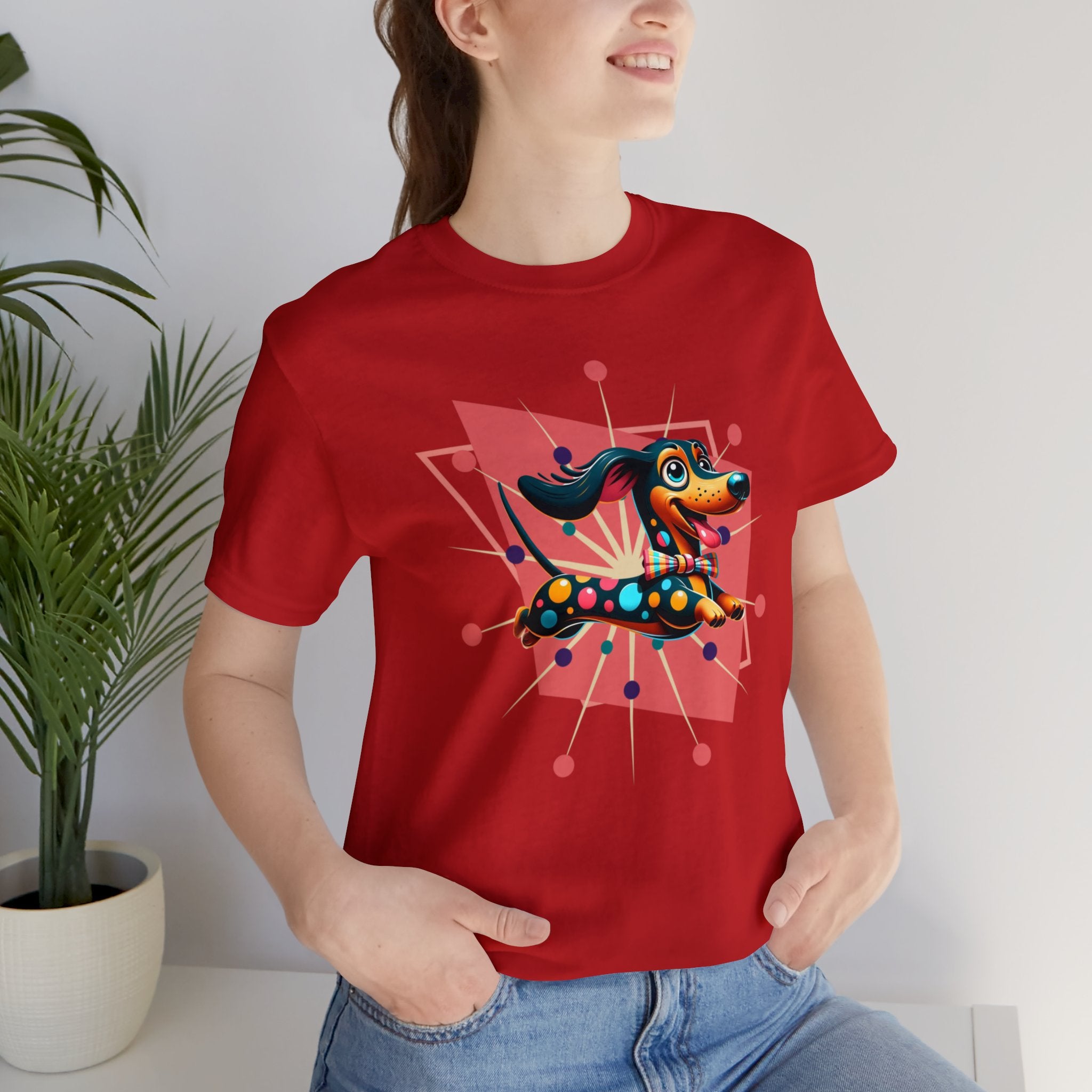 Dachsund Lover Comfy T-Shirt, Doxie Mom, Weiner Dog, Mid Century Mod Retro Designed For Cool Weiner Dog Mom - Mid Century Modern Gal