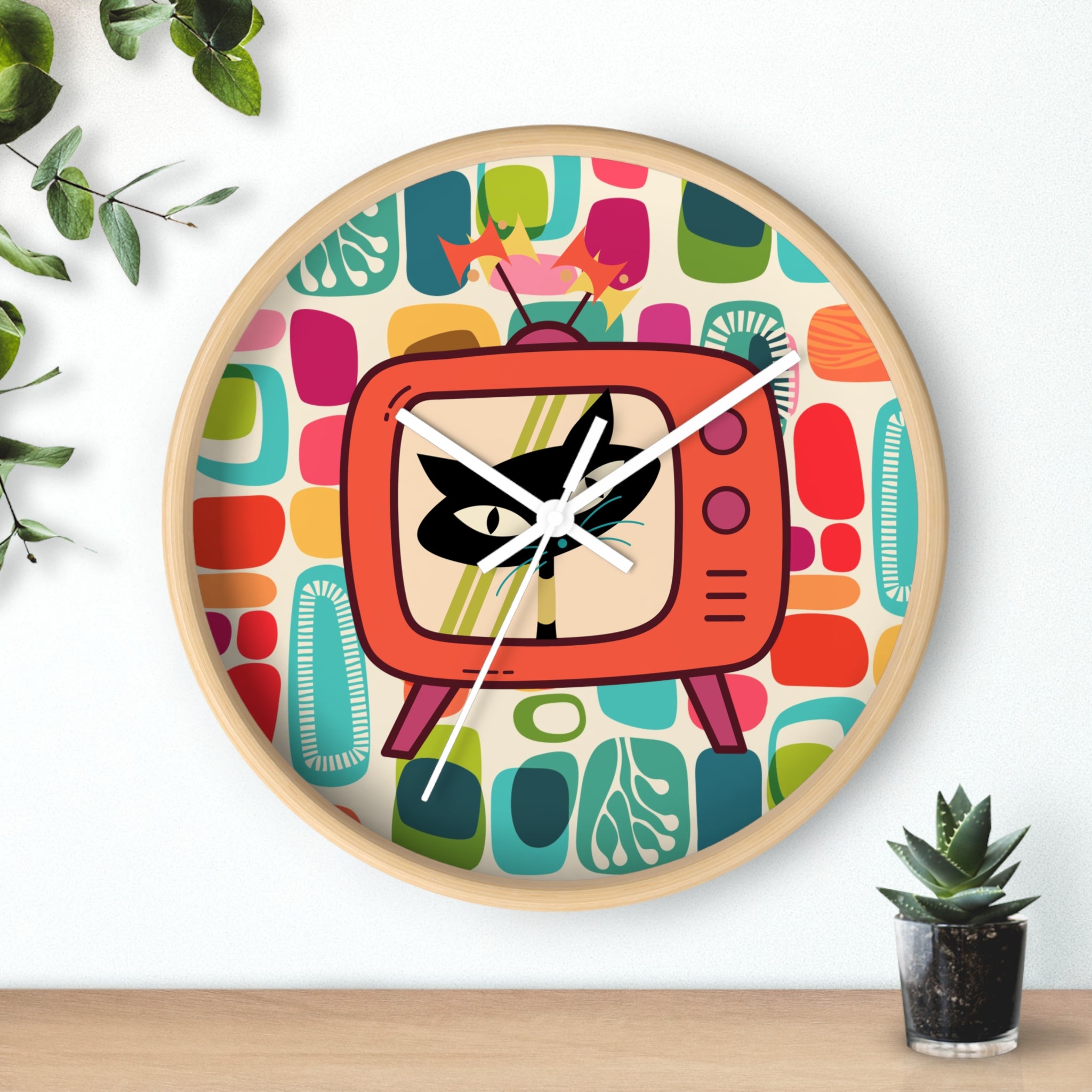 Atomic Cat Mid Century Amoeba Designed, Kitschy Kitchen, Livingroom, Den Office MCM Wall Clock - Mid Century Modern Gal