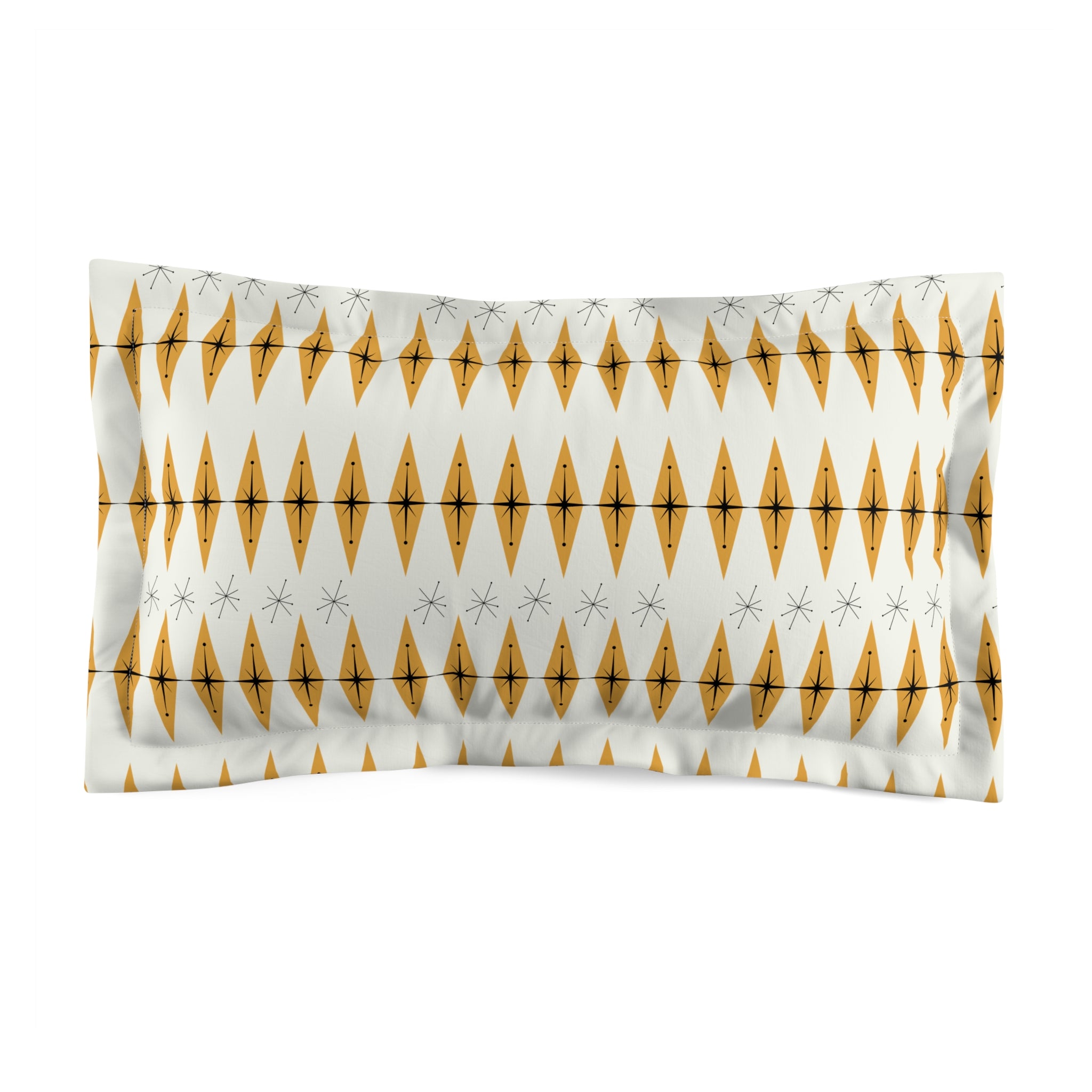 Mid Century Modern Bedding, Mustard Yellow Atomic Starbursts Microfiber Pillow Sham - Mid Century Modern Gal