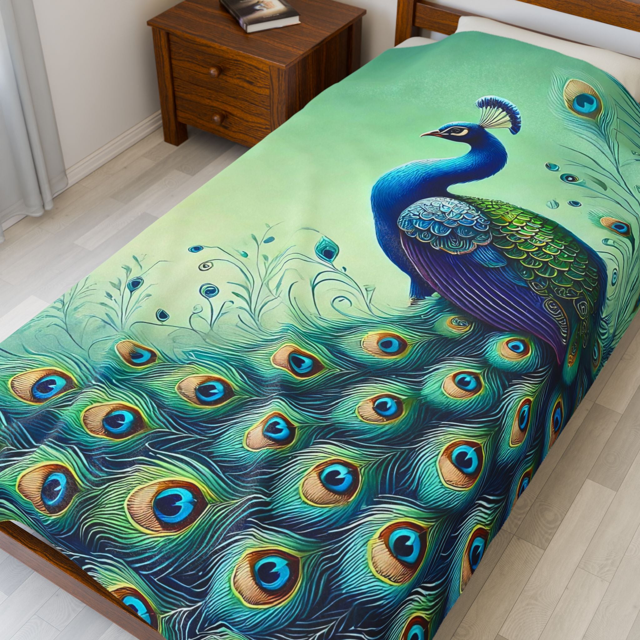 Chinoiserie Throw Blanket, Vibrant Peacock Velveteen Plush Blanket - Cozy Décor for Home and Gifts - Mid Century Modern Gal