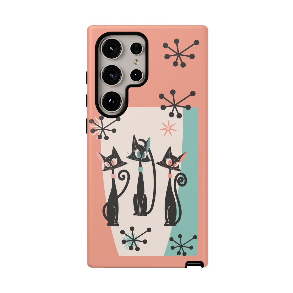 Atomic Cat Mid Mod Coral Aqua Blue Starburst Kitschy Fun Chic Samsung, Smart Phones Tough Cases