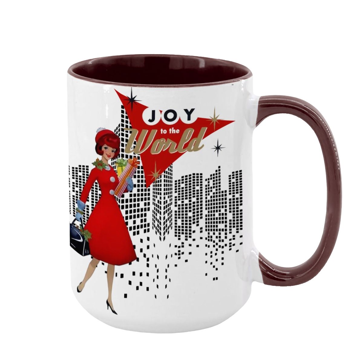 Mid Century Modern Christmas Joy To The World Mod Gal Cityscape Holiday Mug - Mid Century Modern Gal