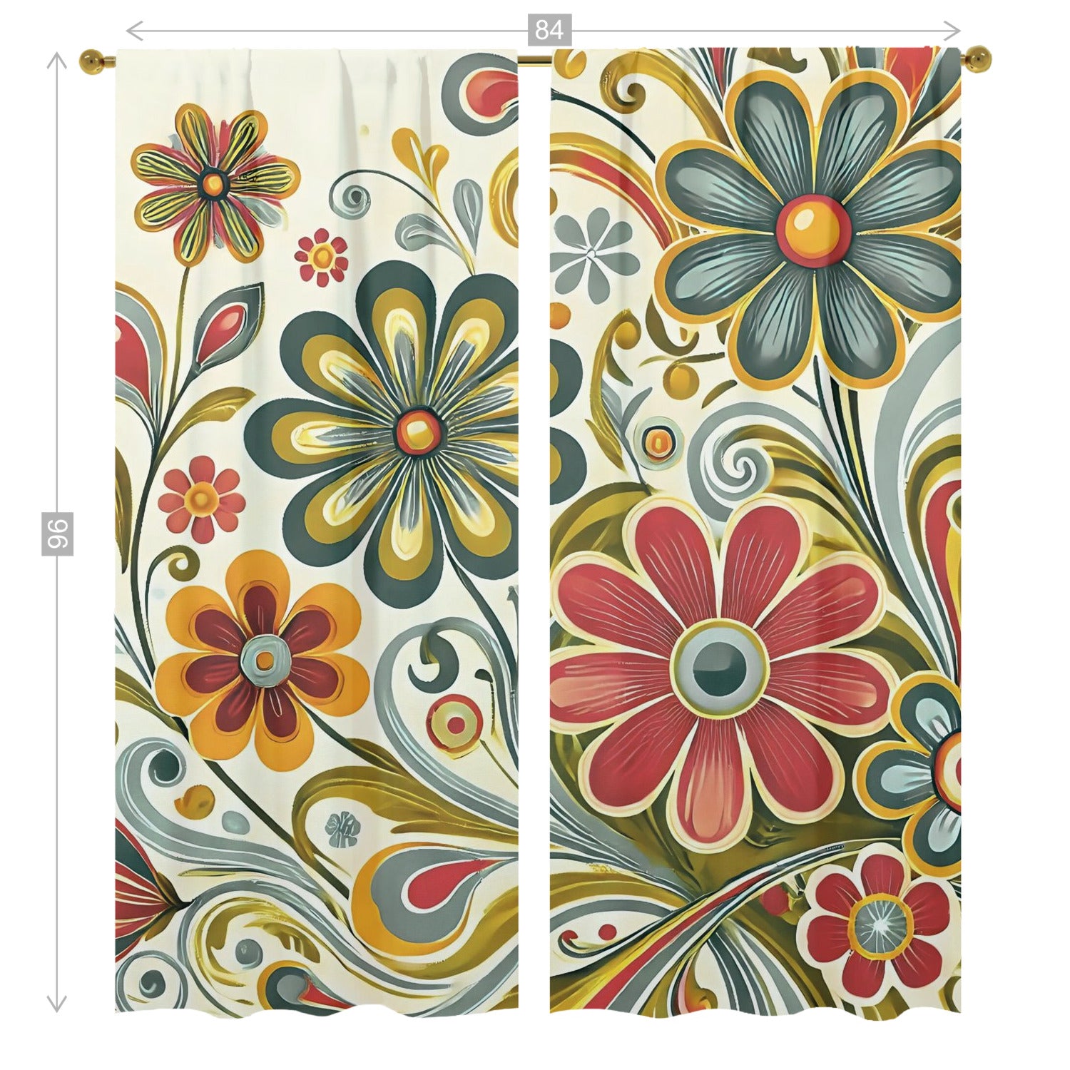 Retro Floral Mid Mod Colorful Funky Fun Window Curtains (two panels) - Mid Century Modern Gal
