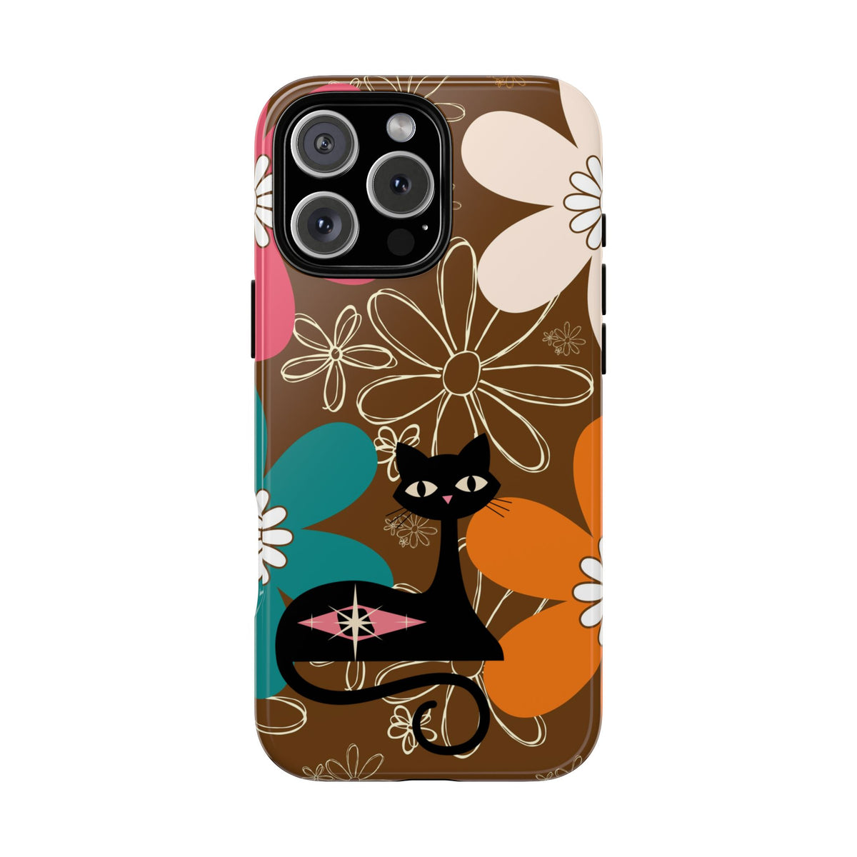Atomic Cat Retro 70s Vibe Flower Power Tough Cases: Cute Floral and Cat Phone Case for Cat Lovers