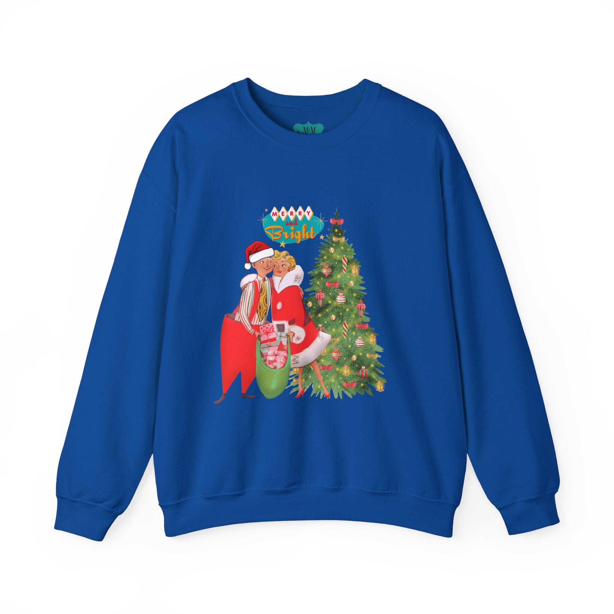 Festive Merry & Bright Crewneck Sweatshirt for Holiday Cheer - Mid Century Modern Gal