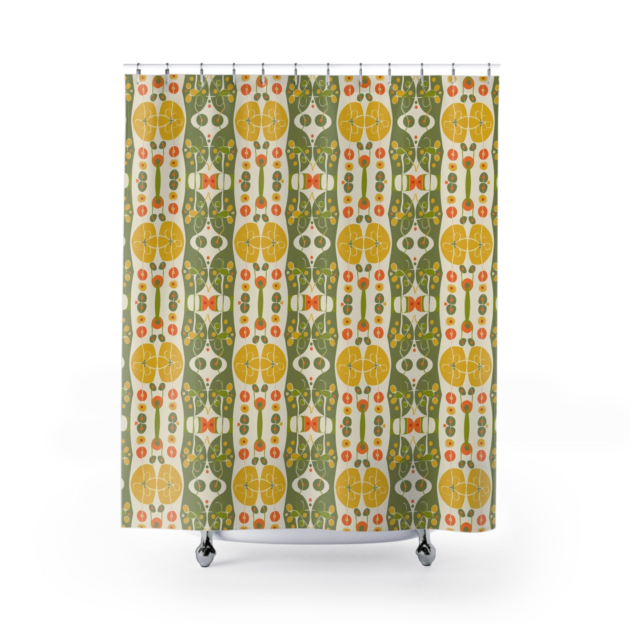 Summer Citrus Green, Yellow, Mid Mod Bathroom Shower Curtain - Mid Century Modern Gal