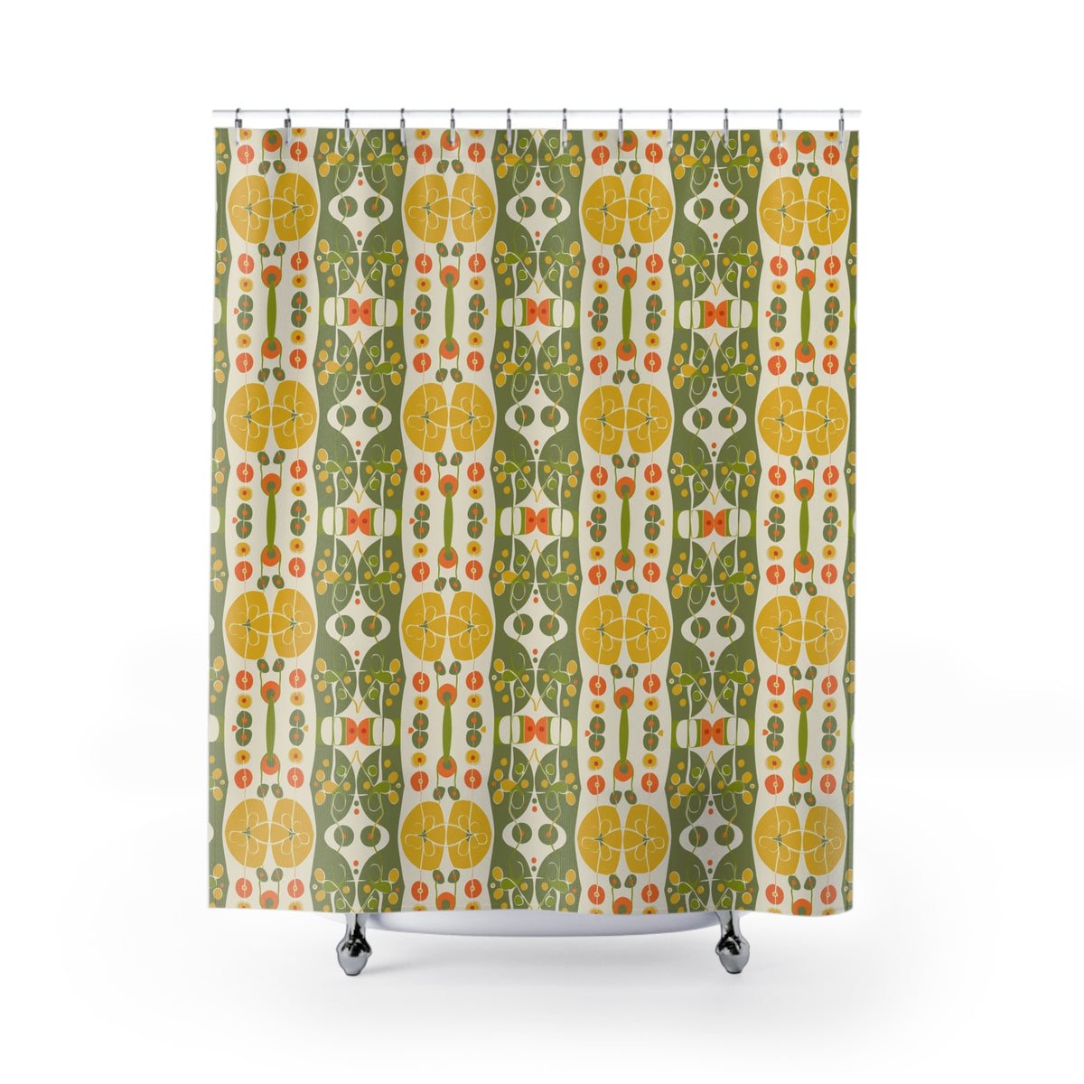 Summer Citrus Green, Yellow, Mid Mod Bathroom Shower Curtain - Mid Century Modern Gal