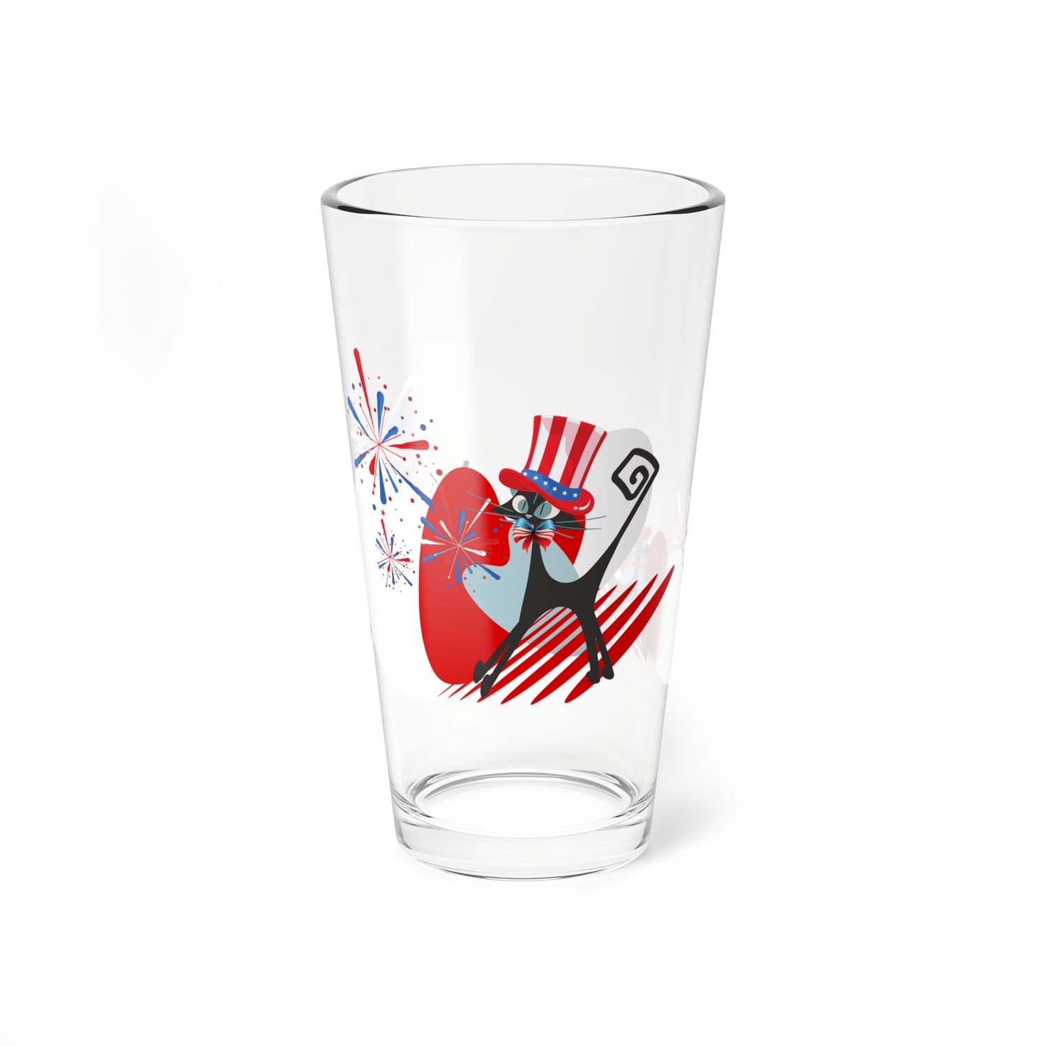 4th Of July Party Glasses, Aomic Kittie, Boomerang, Fireworks Kitschy Mod Atomic Cat Glassware - Mid Century Modern Gal