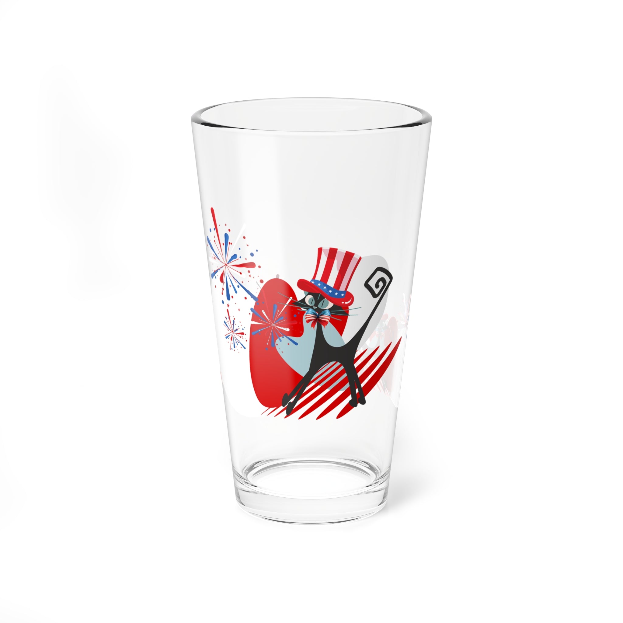 4th Of July Party Glasses, Aomic Kittie, Boomerang, Fireworks Kitschy Mod Atomic Cat Glassware - Mid Century Modern Gal