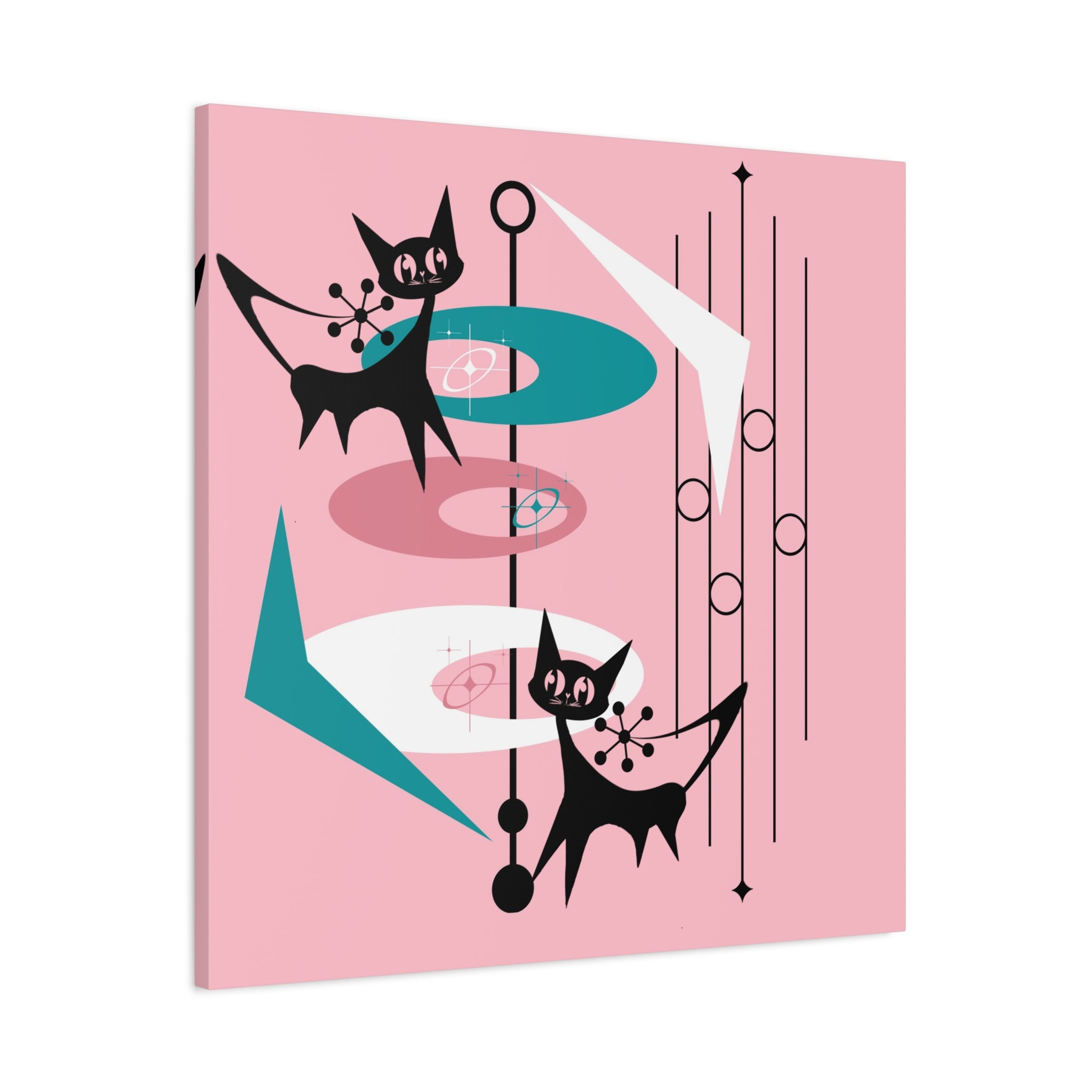 Atomic Cat Pink Abstract Minimalist Mid Century Modern Wall Canvas Art - Modern Geometric Wall Decor - Mid Century Modern Gal