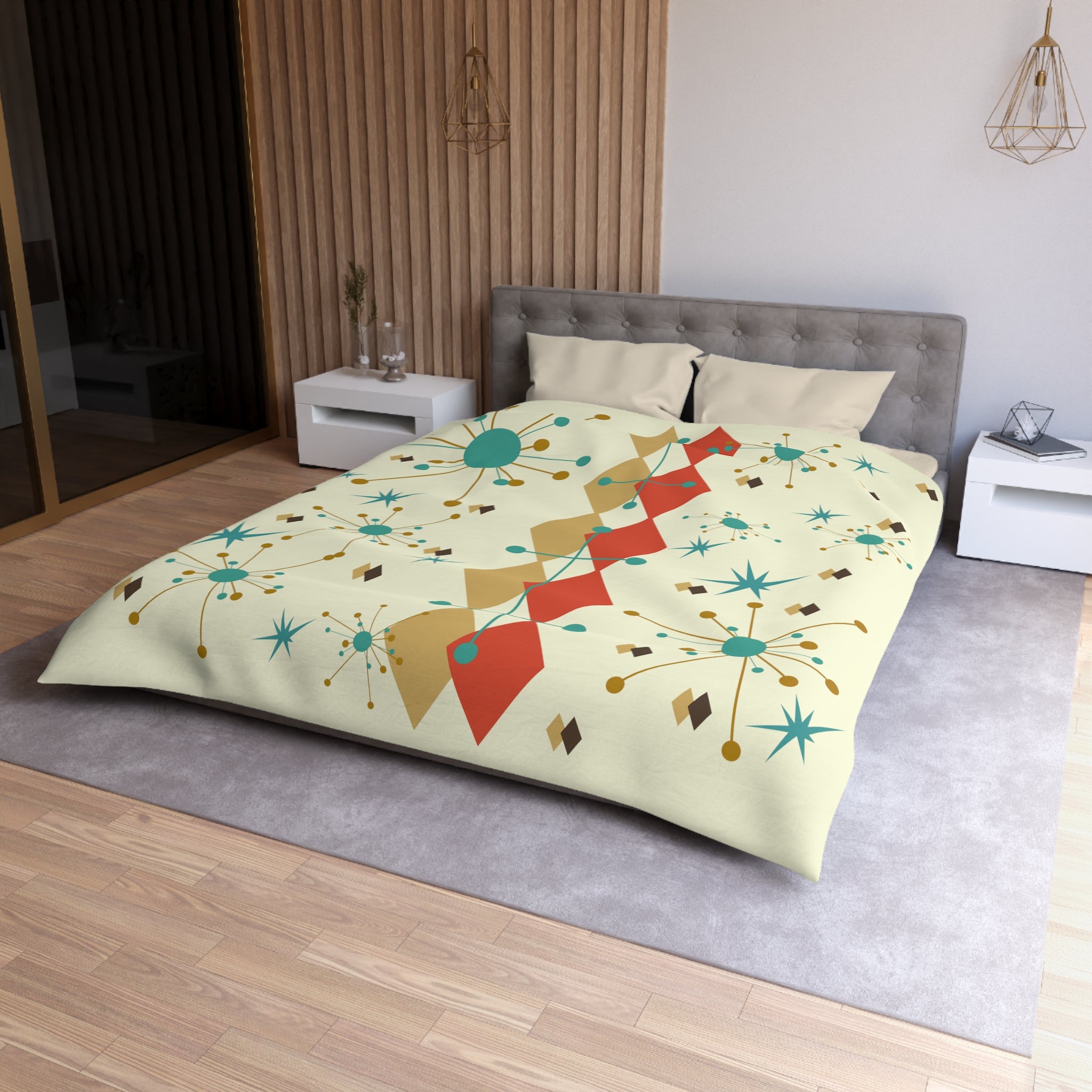 Mid Century Modern Bedding, Atomic Starburst, Sputnik, Franciscan Design, MID Mod Retro, Microfiber Duvet Cover - Mid Century Modern Gal
