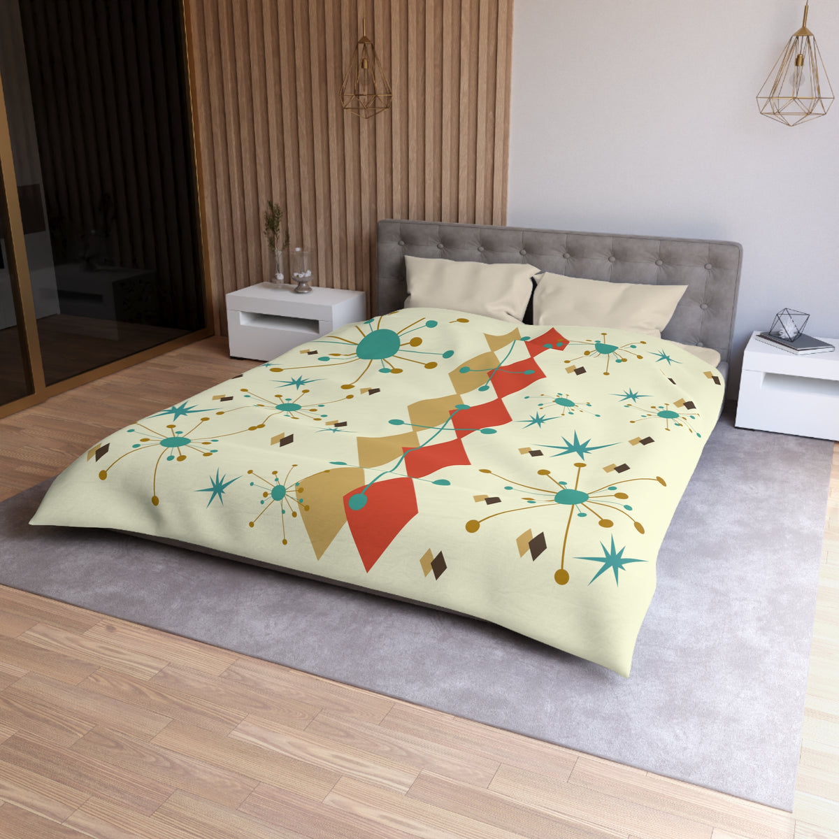 Mid Century Modern Bedding, Atomic Starburst, Sputnik, Franciscan Design, MID Mod Retro, Microfiber Duvet Cover - Mid Century Modern Gal