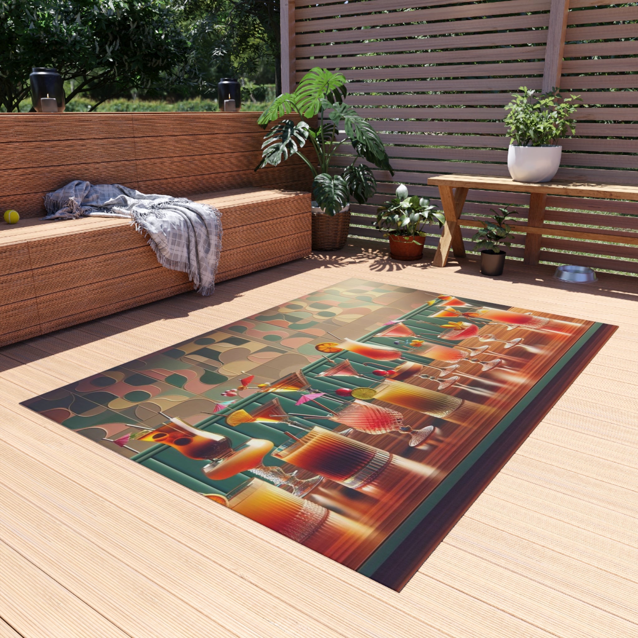 Mid Century Modern Cocktail Rug, Palm Spring Cali Patio Kitschy 50s Style Indoor, Outdoor Rug - Mid Century Modern Gal