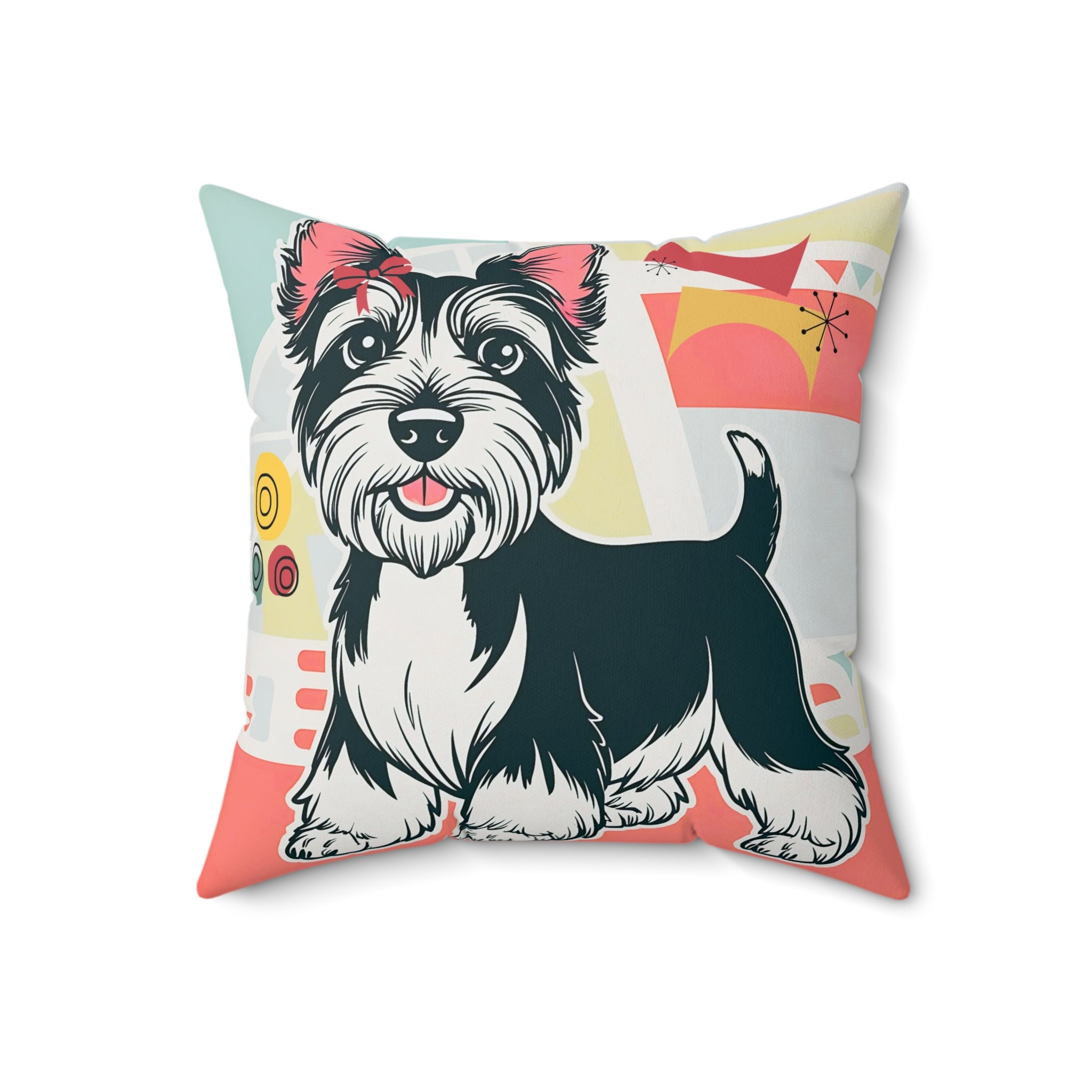 Scottish Terrier Retro Dog, Cute Dog Graphic Pillow - Cozy Pet Lover Decor - Mid Century Modern Gal